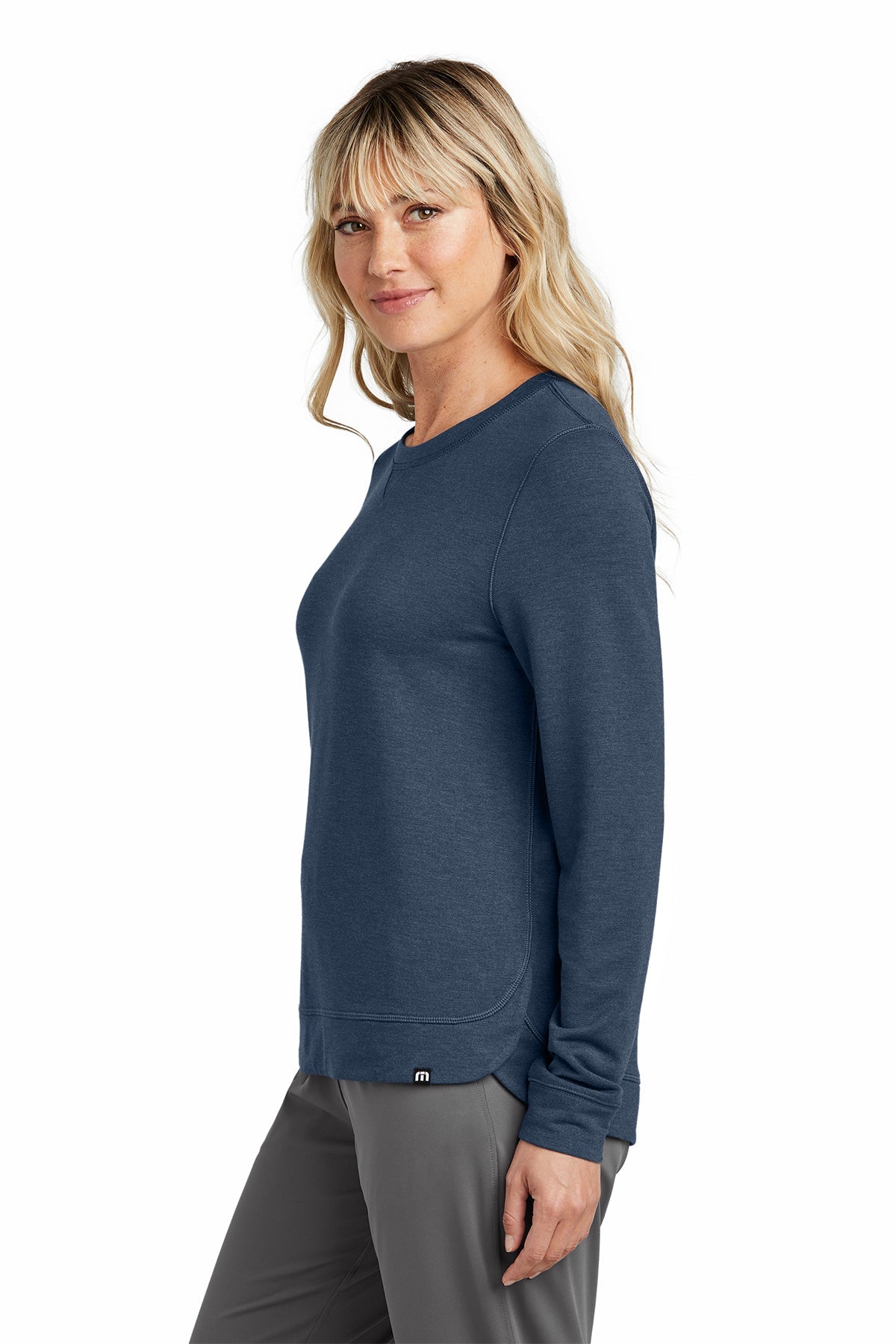 TravisMathew Ladies Custom Crew Sweatshirts, Blue Nights Heather [Zura Bio]