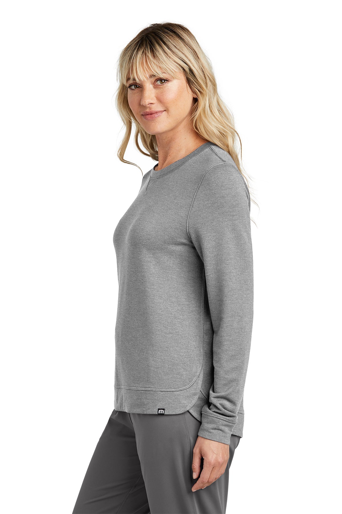 TravisMathew Ladies Custom Crew Sweatshirts, Light Grey Heather [Zura Bio]