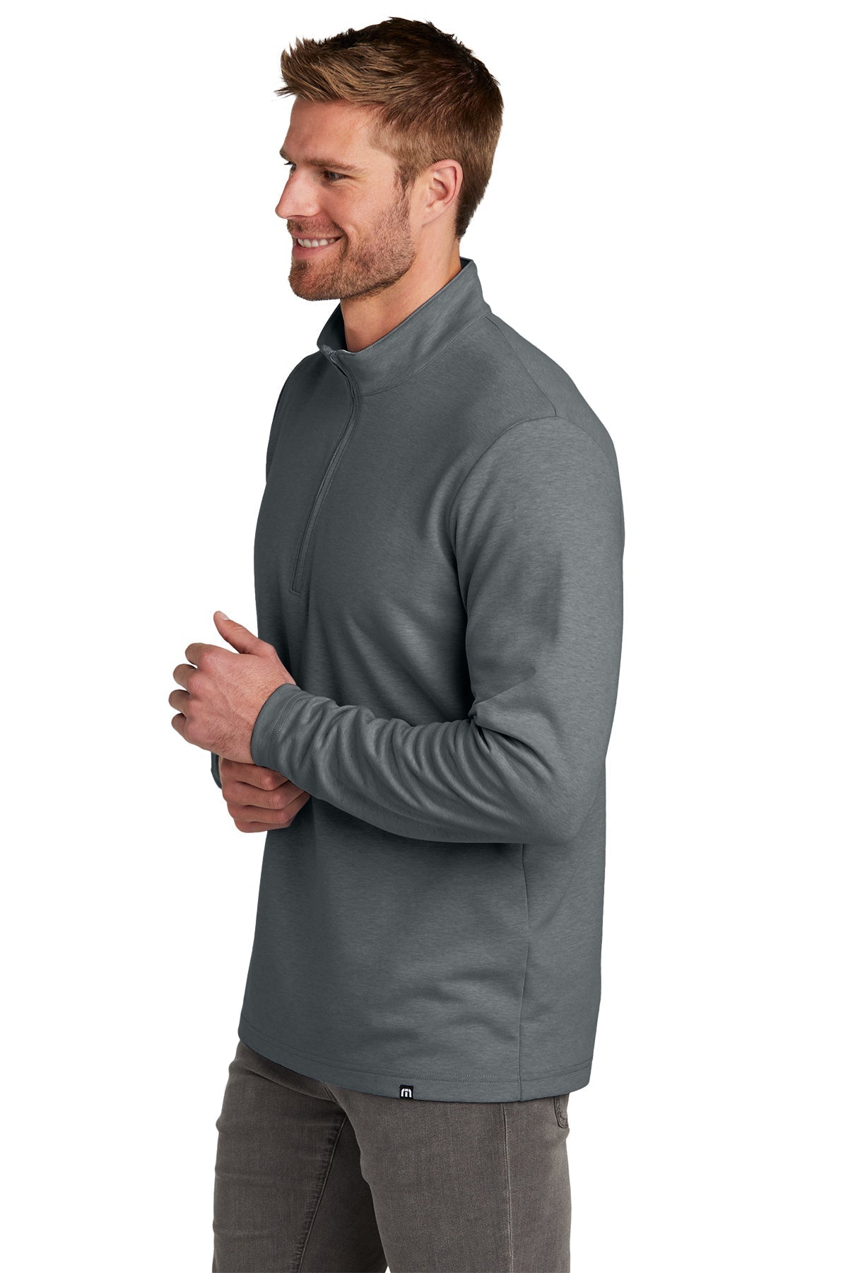 TravisMathew Coveside Branded Quarter Zips, Dark Grey Heather [Calvada Surveying Inc]