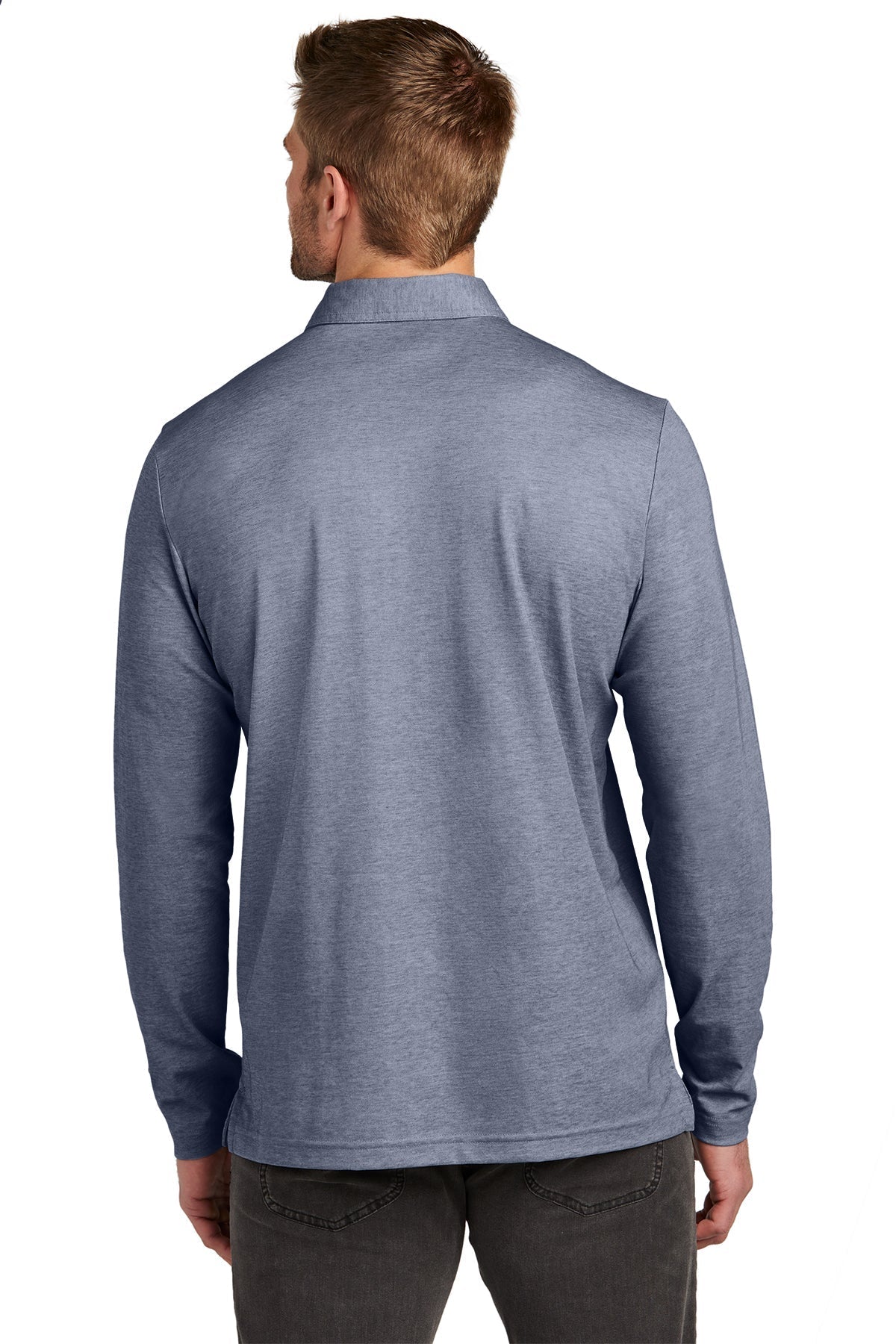 TravisMathew Oceanside Long Sleeve Custom Polos, Blue Nights Heather [New England Construction]