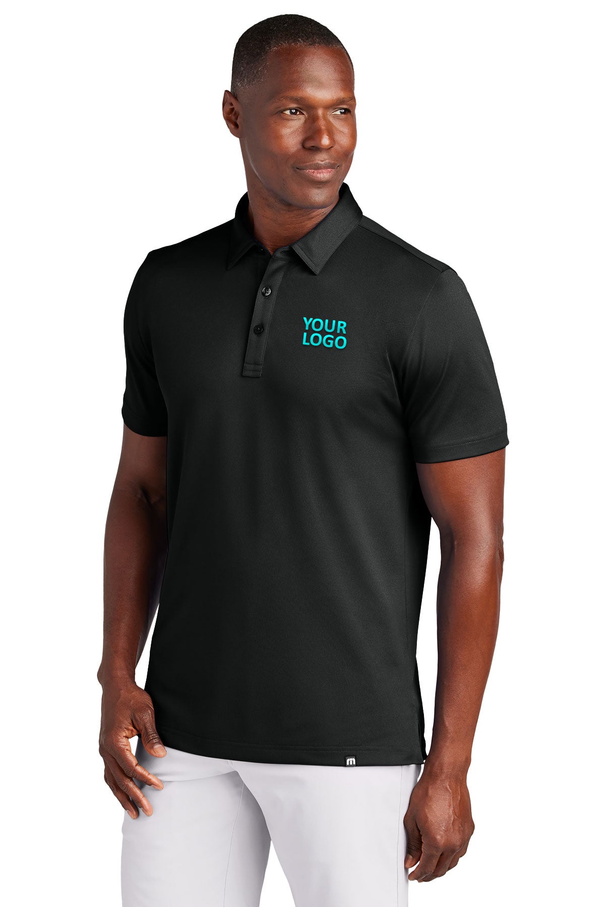 TravisMathew Black TM1MAA370 custom embroidered polo shirts