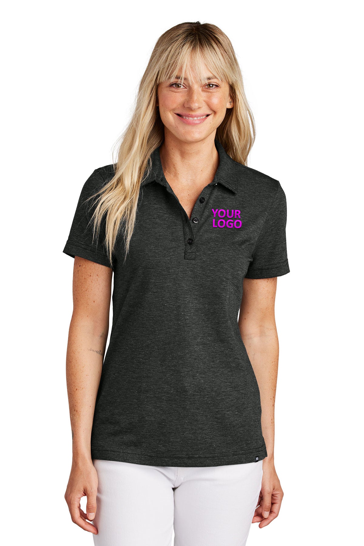 TravisMathew Black Heather TM1LD005 custom polo shirts with logo