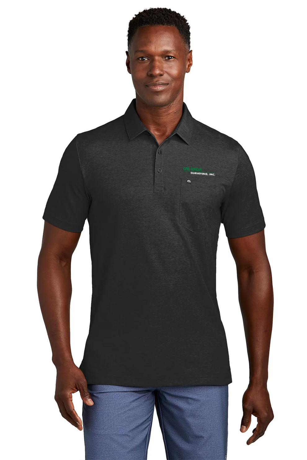 TravisMathew Oceanside Heather Pocket Polo, Black Heather [Calvada Surveying Inc]