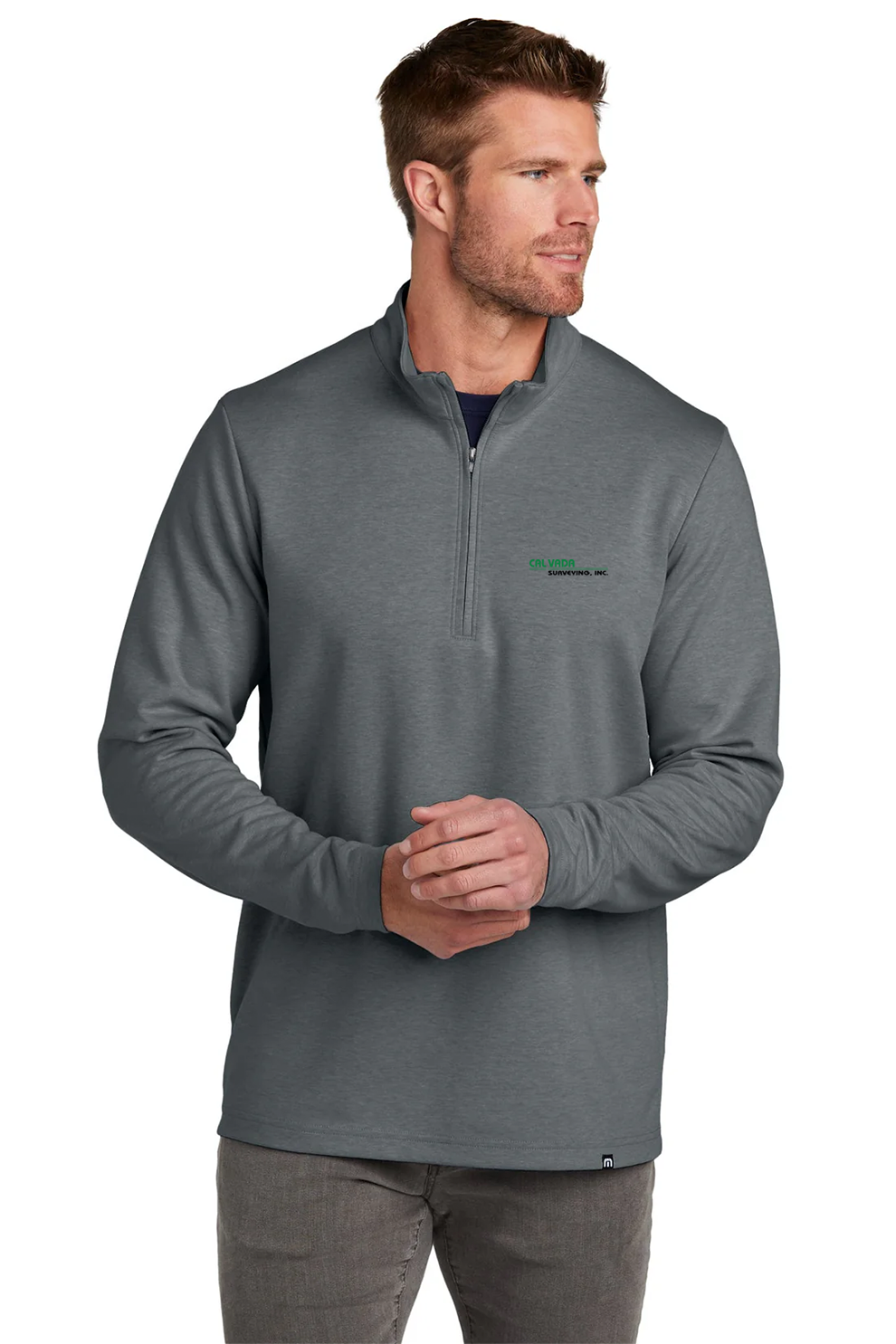 TravisMathew Coveside Quarter Zip, Dark Grey Heather [Calvada Surveying Inc]