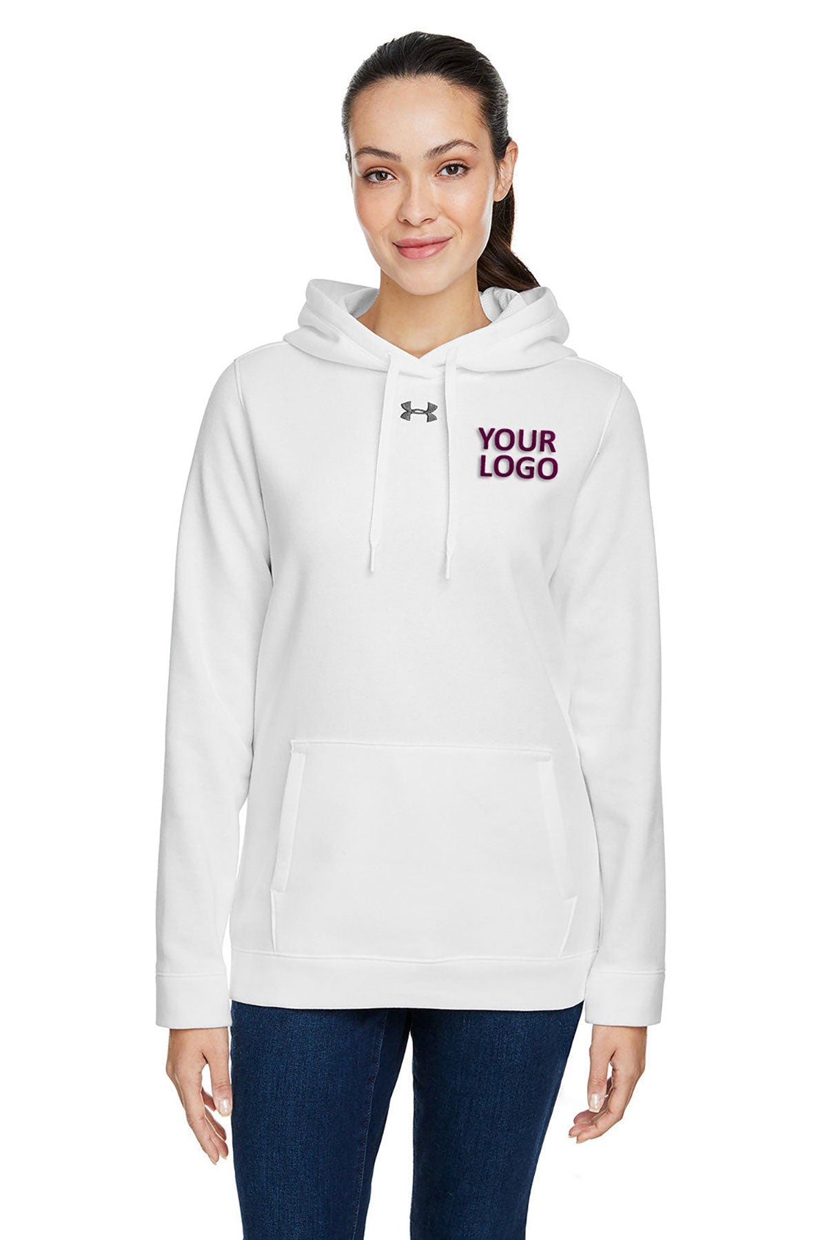 Under Armour Ladies Hustle Pullover Branded Hooded Sweatshirts, White