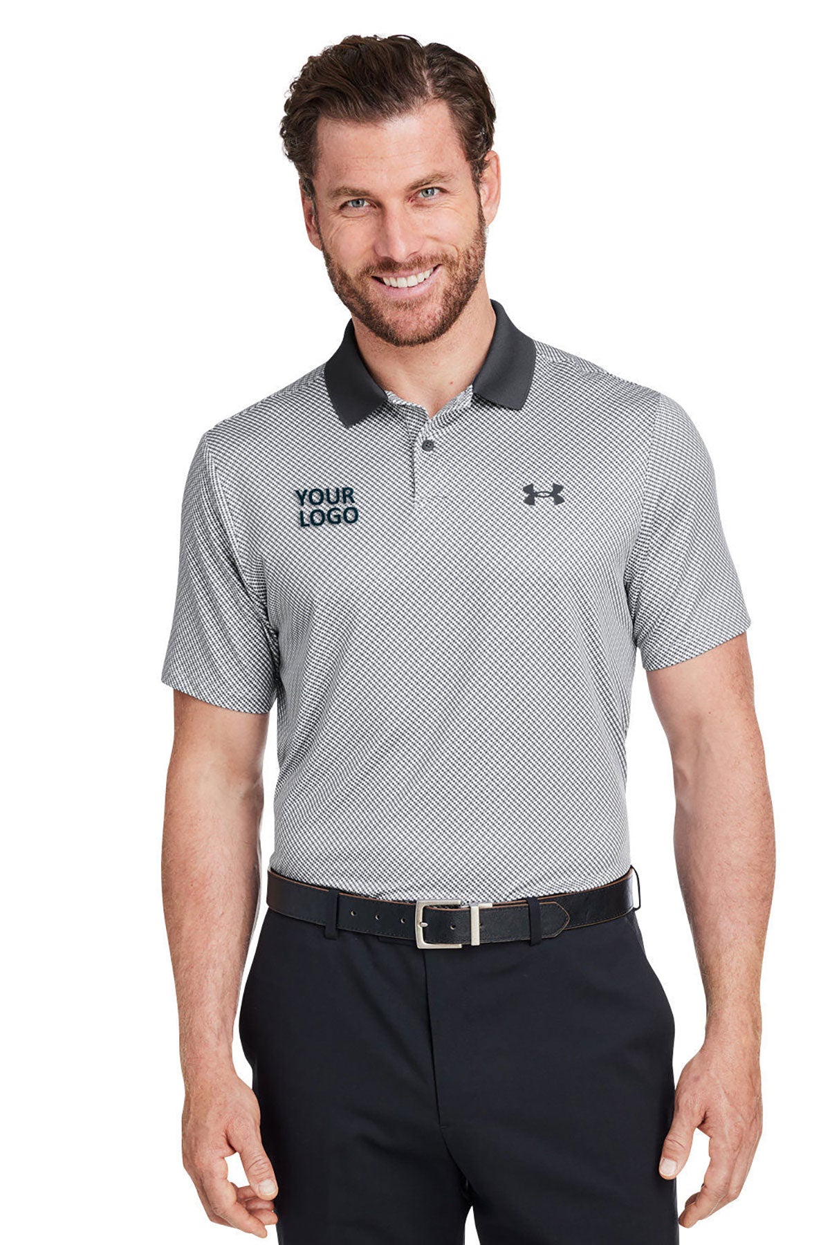 Under Armour Men's 3.0 Printed Performance Custom Polos, White/ Grey