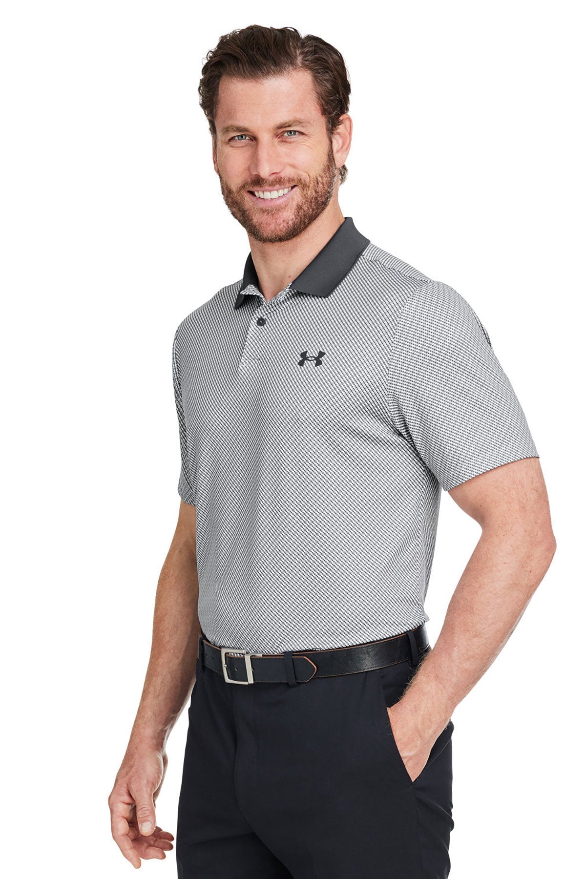 Under Armour Men's 3.0 Printed Performance Custom Polos, White/ Grey [CEI Consulting]