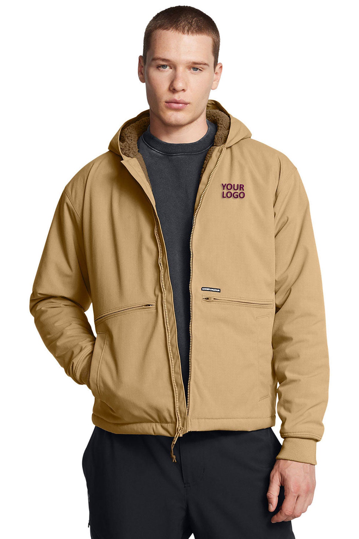 Under Armour Mens Icon Fleece Custom Jackets, Camel