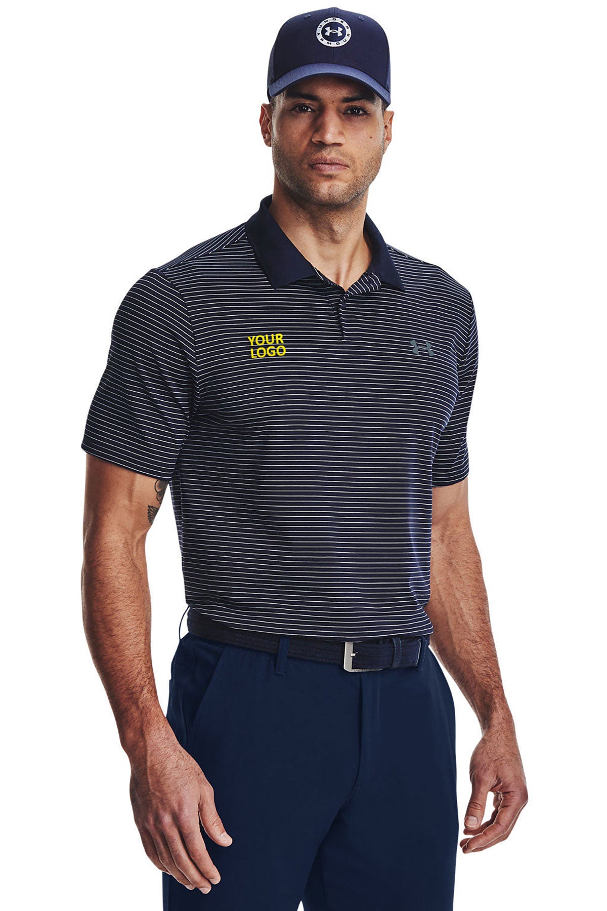 Under Armour Mens 3.0 Striped Perf Custom Polos, Medium Navy