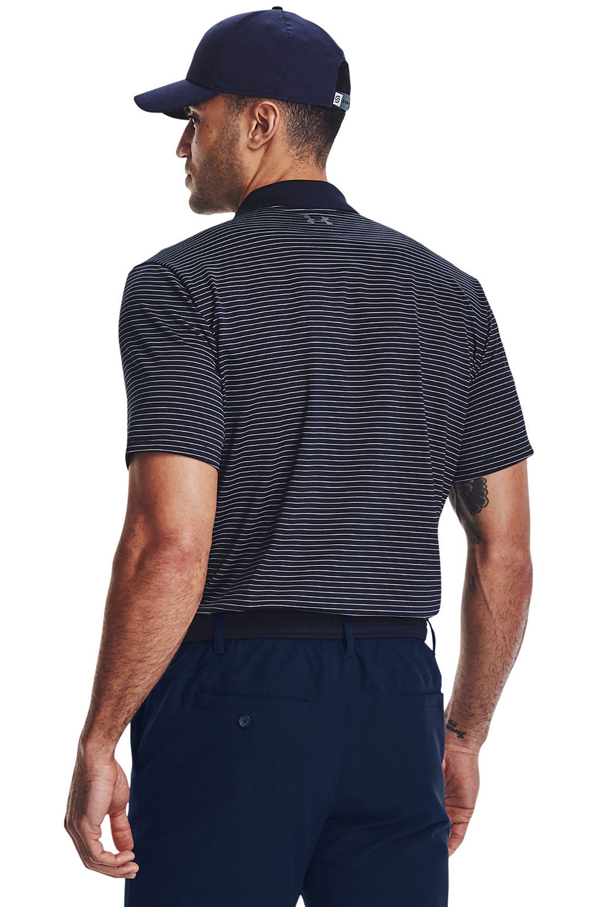 Under Armour Mens 3.0 Striped Perf Custom Polos, Medium Navy