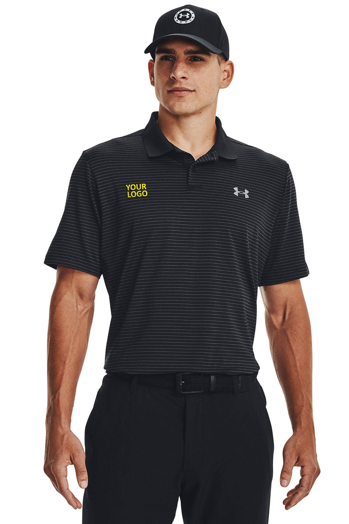 Under Armour Mens 3.0 Striped Perf Custom Polos, Black [Technical Development Corporation]