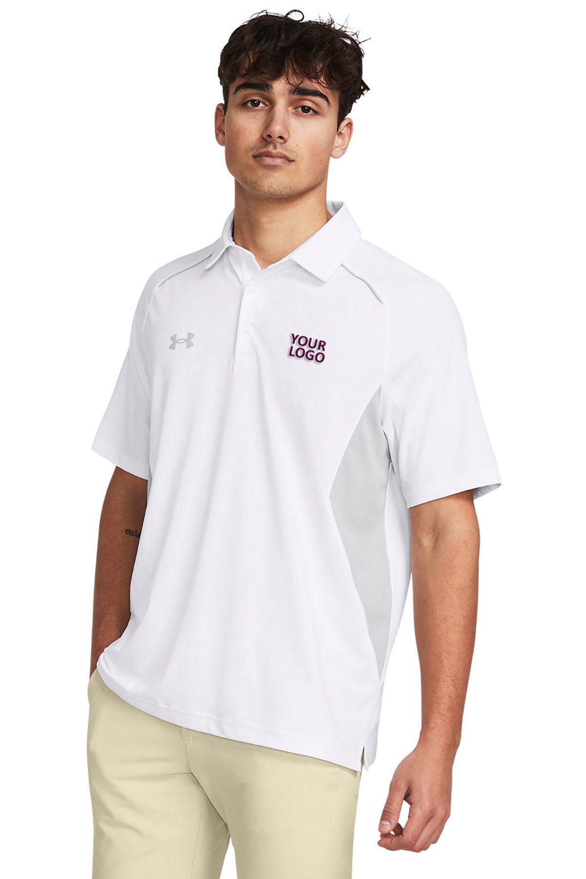 Under Armour Mens Title Custom Polos 2.0, White [Technical Development Corporation]