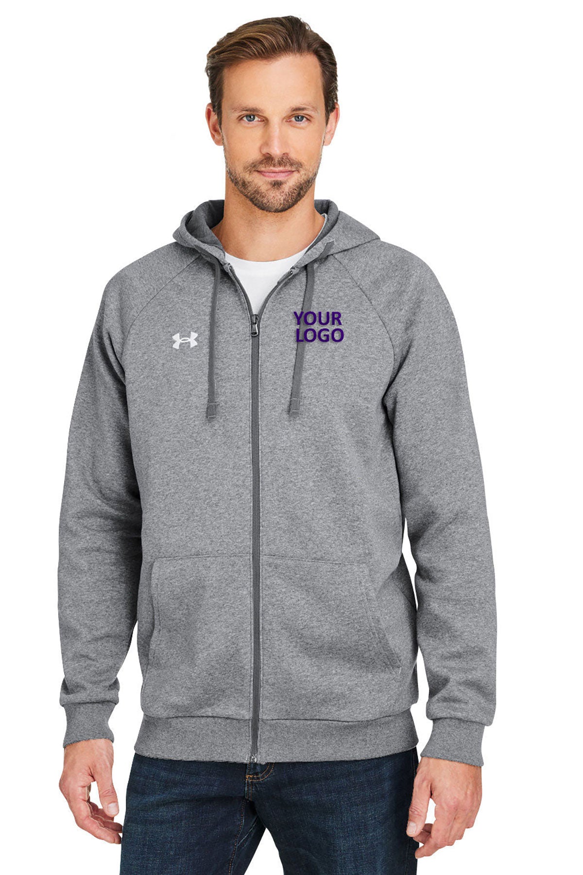 Under Armour Mens Rival Fleece Custom Full-Zips, Grey Light