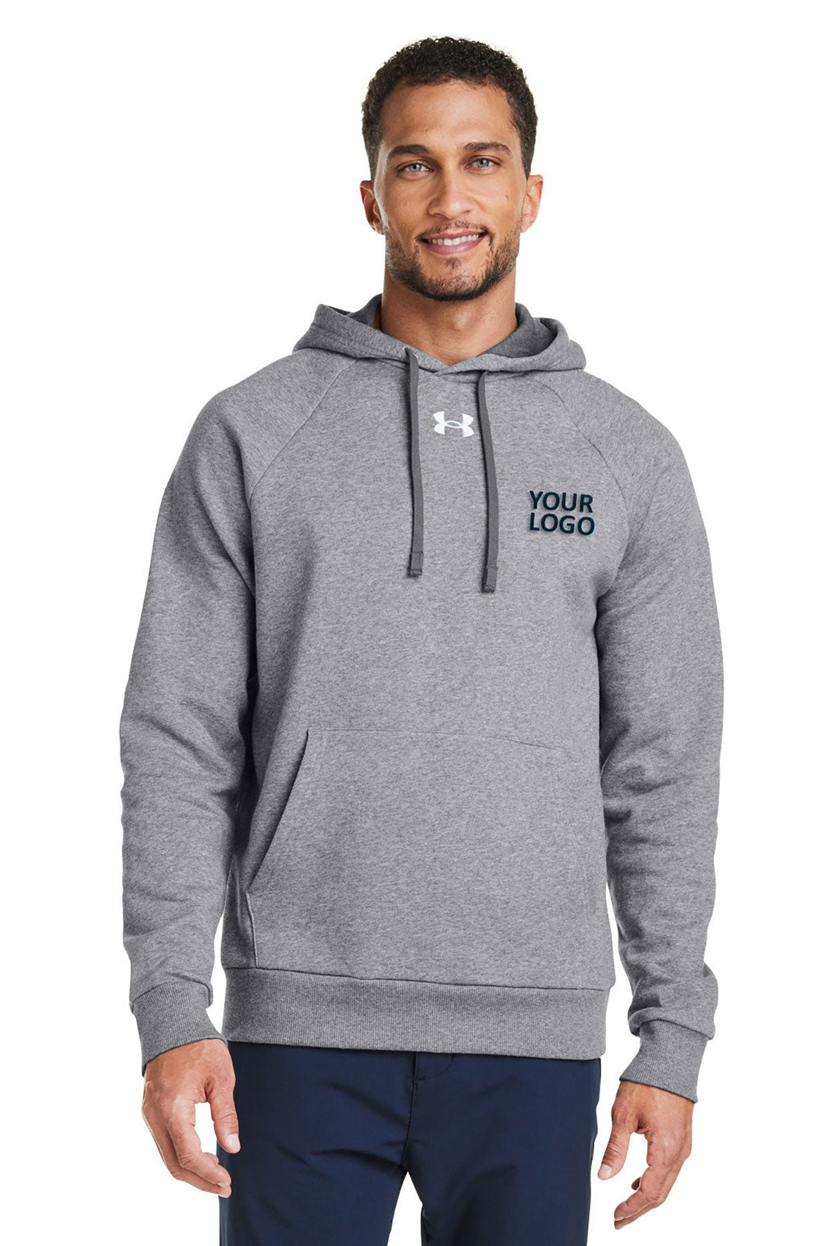 Under Armour Mens Rival Fleece Hooded Custom Sweatshirts, Grey light