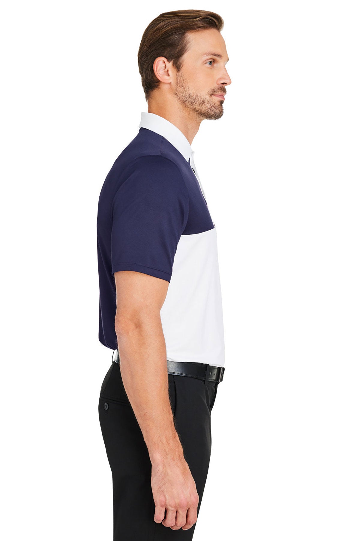 Under Armour Mens Performance 3.0 Custom Colorblock Polos, White Medium Navy