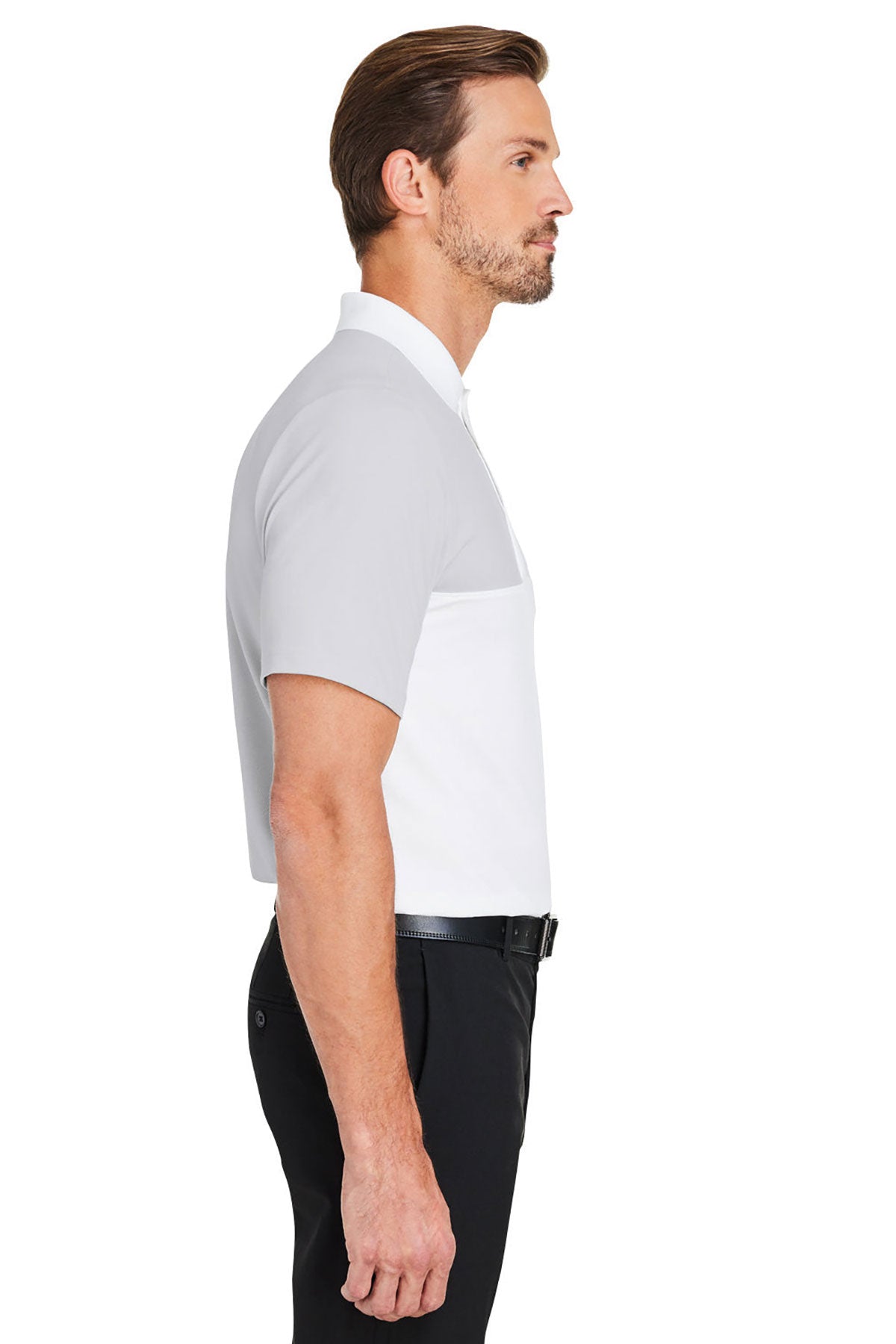 Under Armour Mens Performance 3.0 Custom Colorblock Polos, White Heather Grey