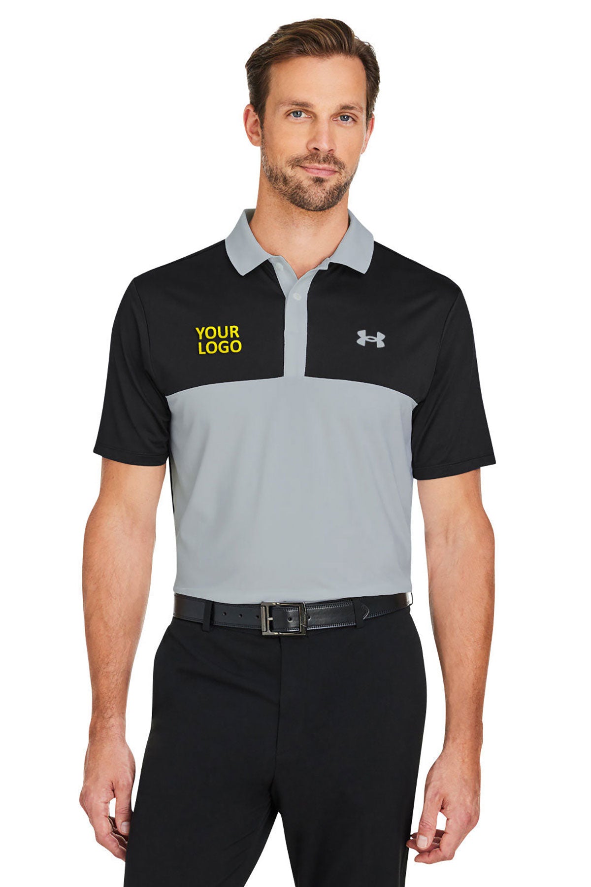 Under Armour Mens Performance 3.0 Custom Colorblock Polos, Steel