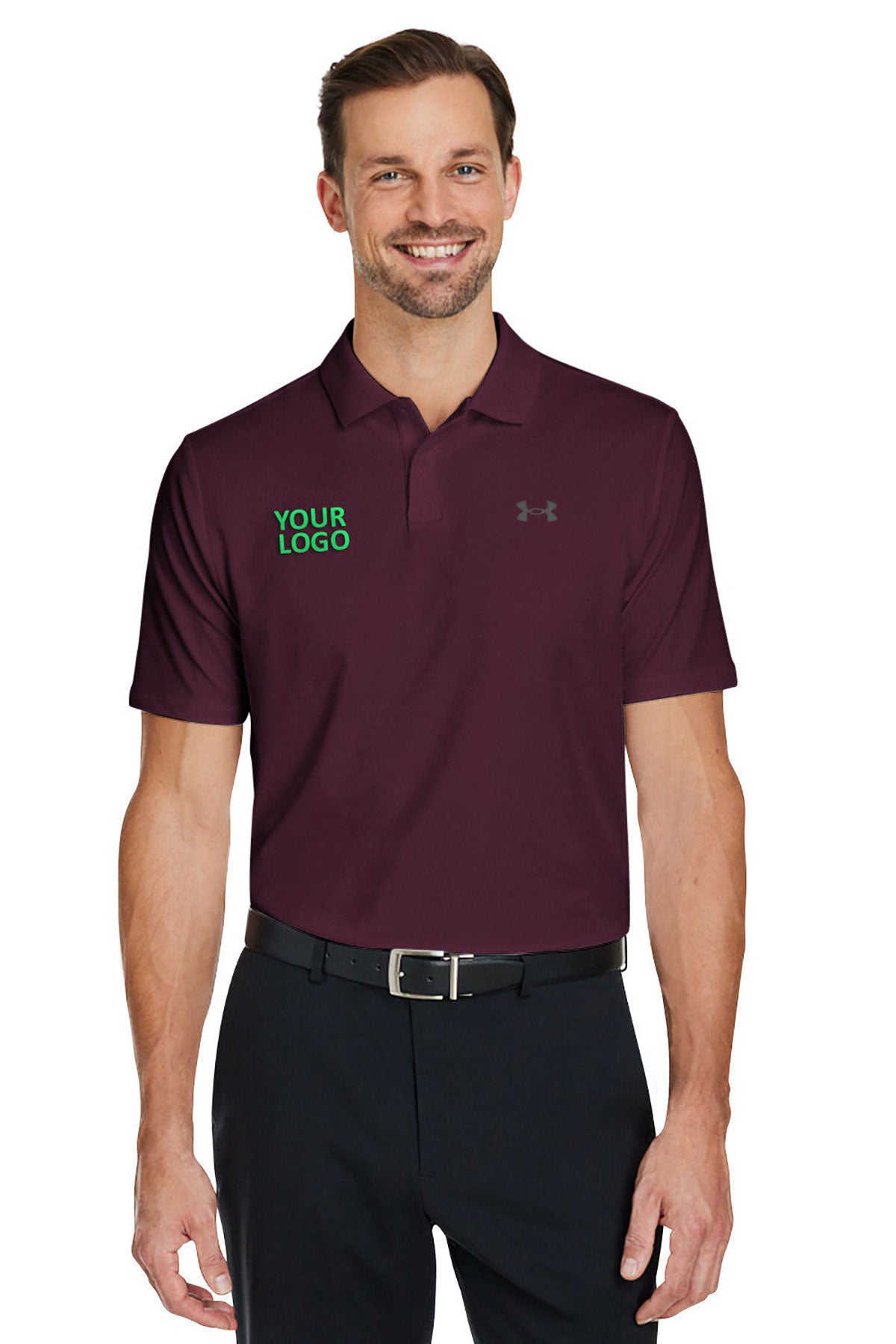 Under Armour Mens Performance 3.0 Custom Golf Polos, Dark Maroon