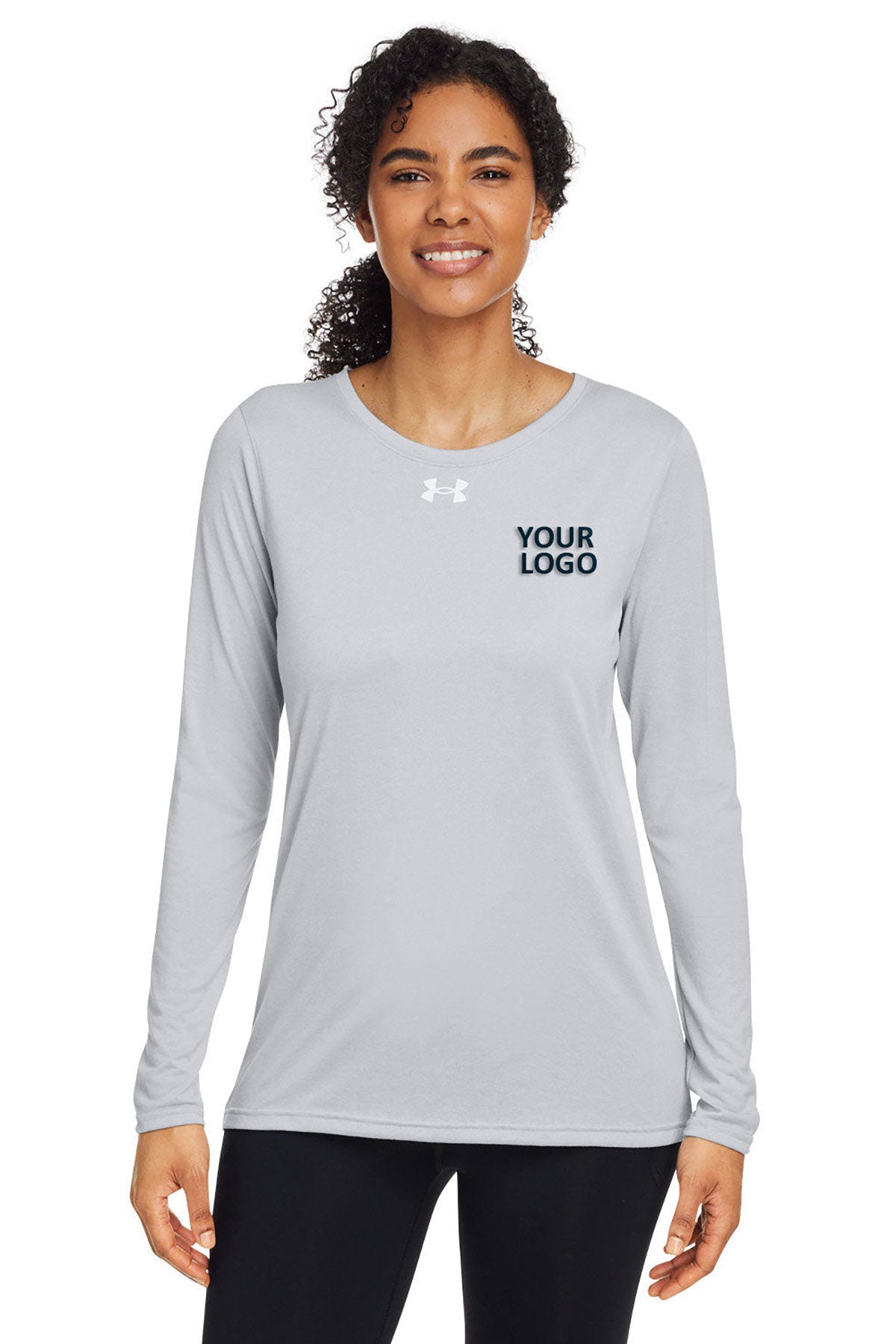 Under Armour Ladies Tech Long-Sleeve Customized T-Shirts, Medium Grey
