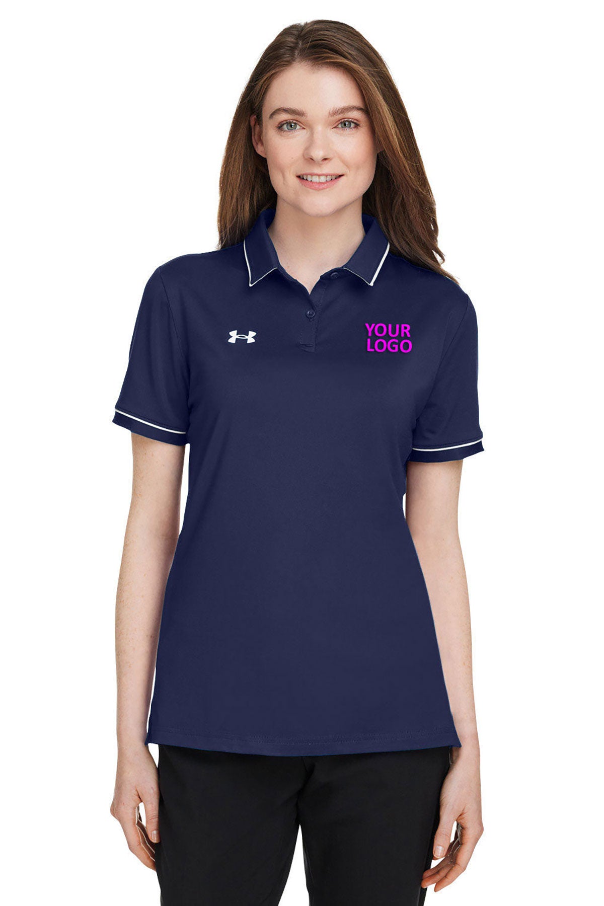 Under Armour Ladies Tipped Teams Performance Customized Polos, Navy