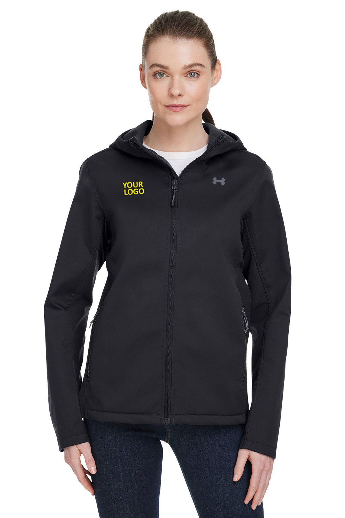 Under Armour Ladies ColdGear Infrared Shield 2.0 Custom Hooded Jackets, Black/ Grey