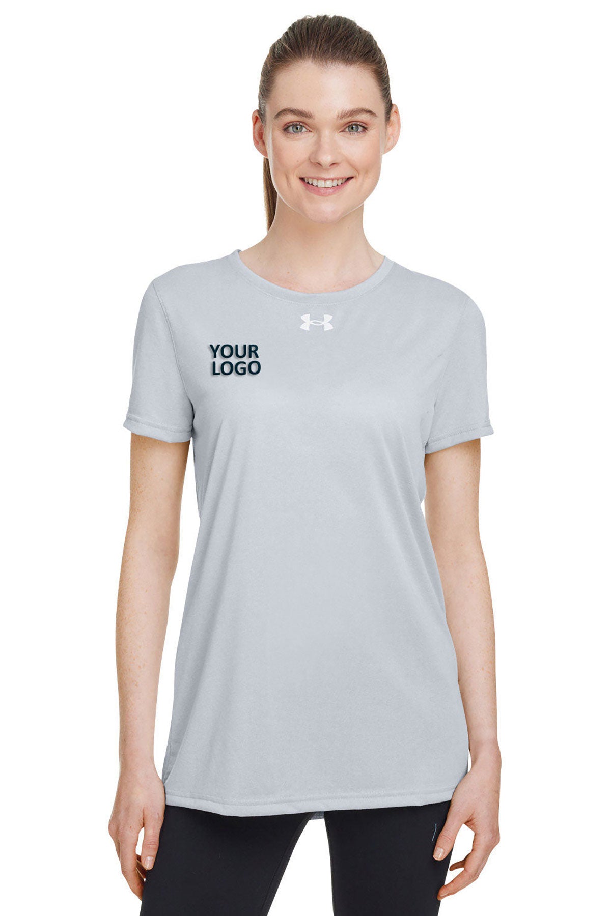 Under Armour Ladies Tech Custom T-Shirts, Mid Grey Light, White