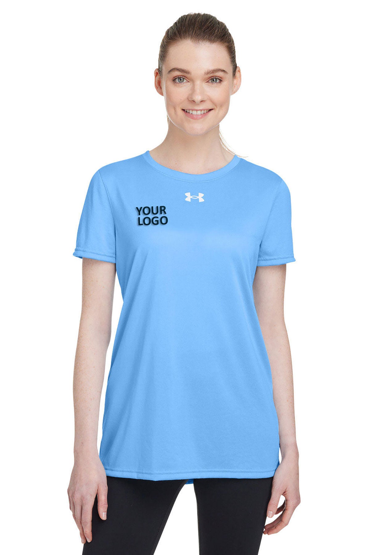 Under Armour Ladies Tech Branded T-Shirts, Carol Blue