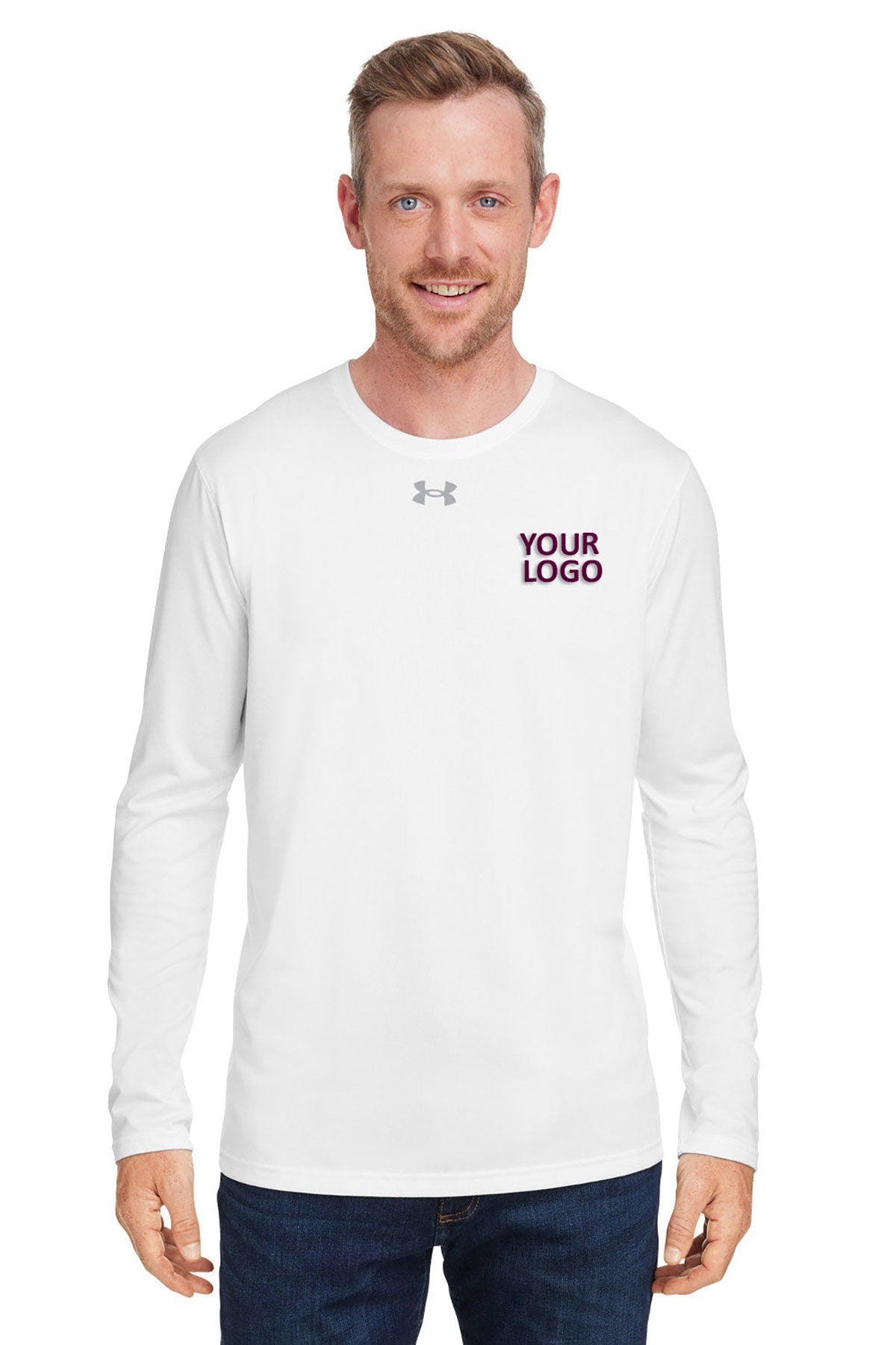 Under Armour Men's Tech Long-Sleeve Custom T-Shirts, White