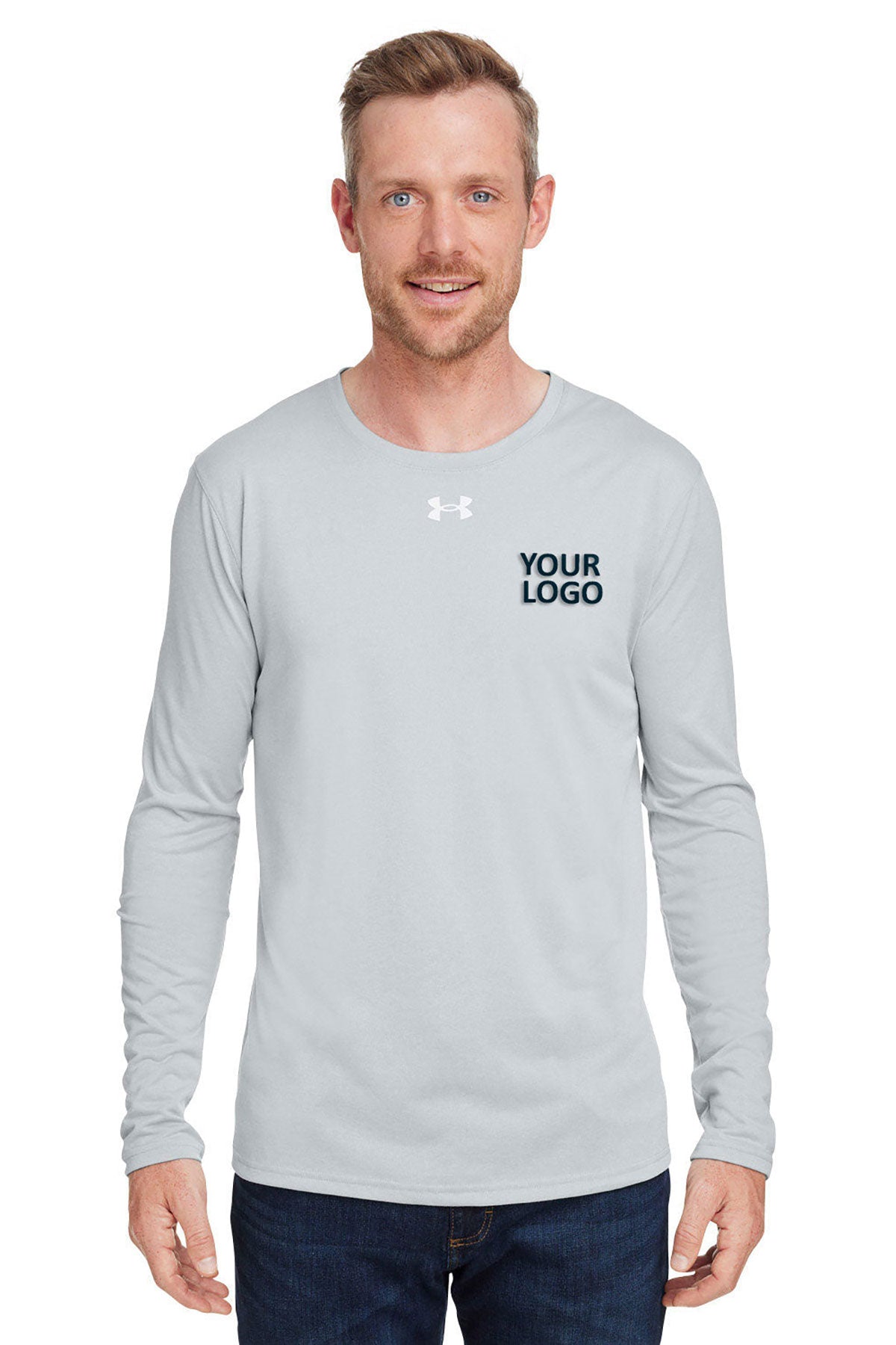 Under Armour Men's Tech Long-Sleeve Branded T-Shirts, Medium Grey