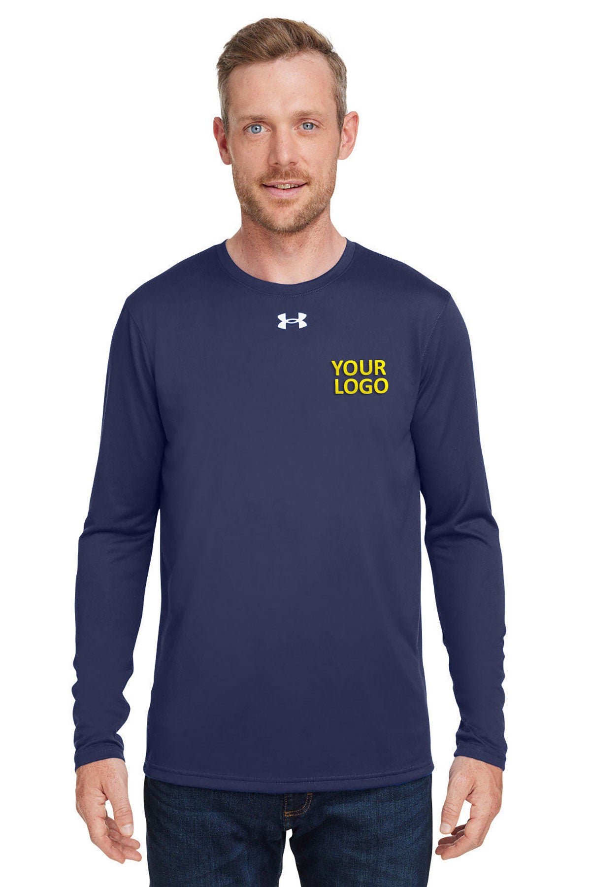 Under Armour Men's Tech Long-Sleeve Customized T-Shirts, Navy