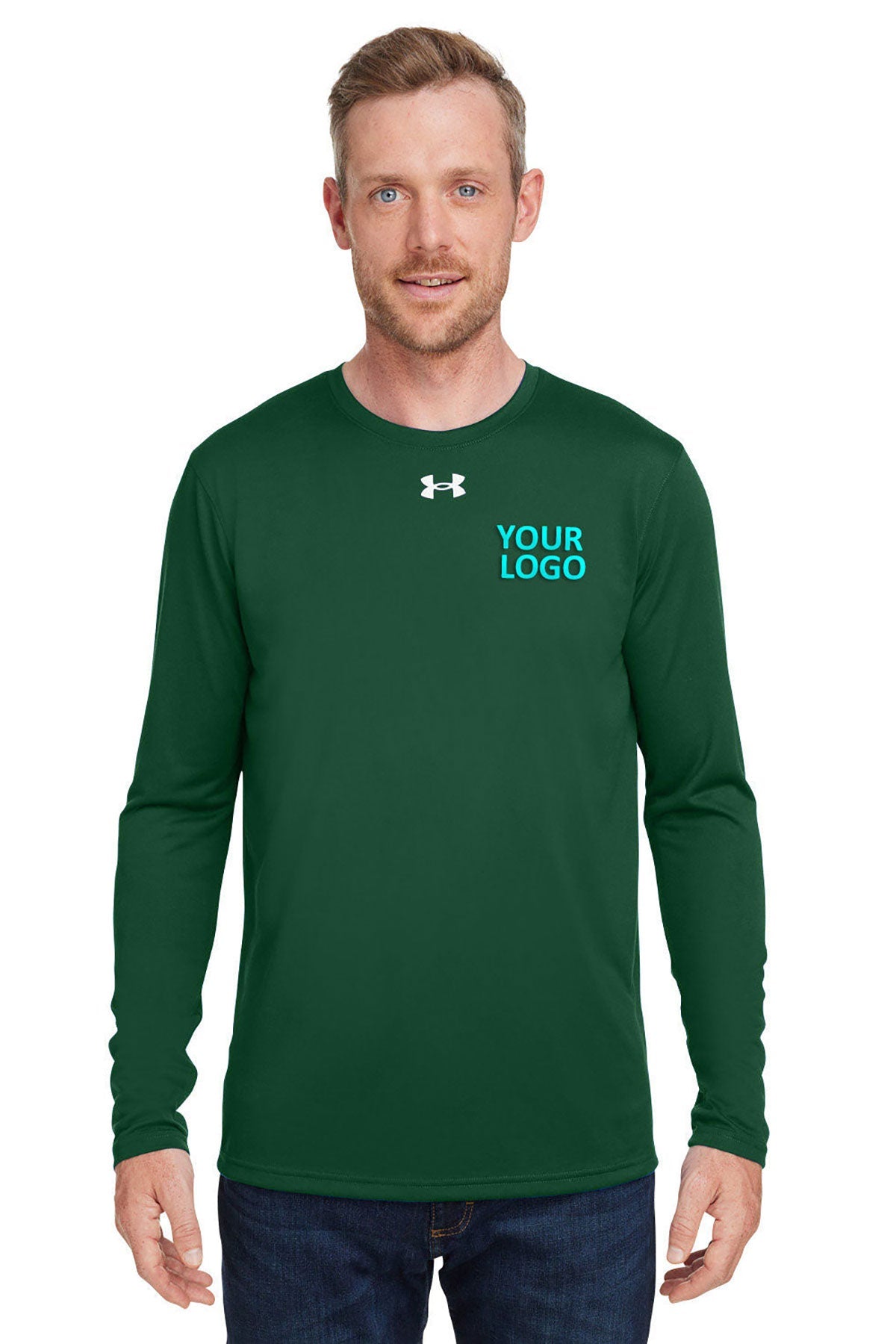 Under Armour Men's Tech Long-Sleeve Customized T-Shirts, Forest Green