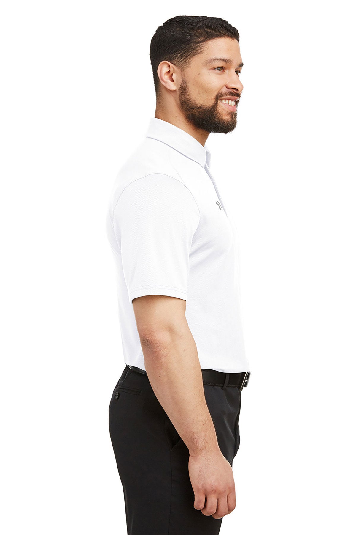 Under Armour Men's Tech Custom Polos, White [Solar Pile Driver]