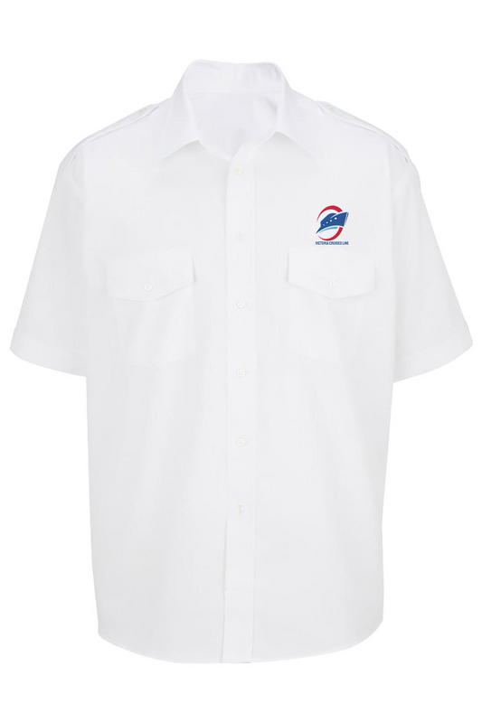 Men's Short-Sleeve Shirt with Epaulettes in White [Left Chest / VCL Full Color]