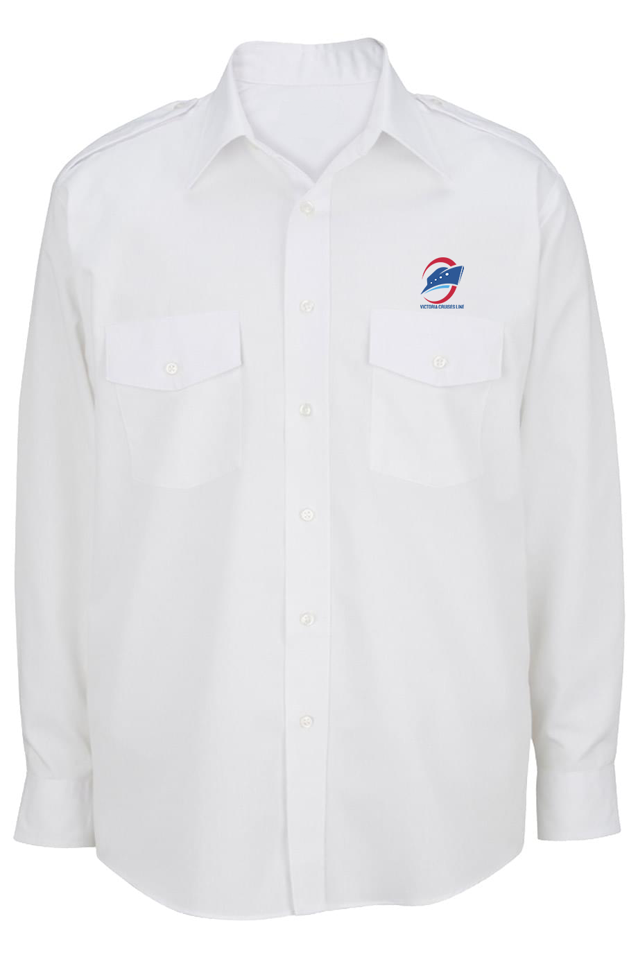 Men's Long-Sleeve Shirt with Epaulettes, White [Left Chest / VCL Full Color]