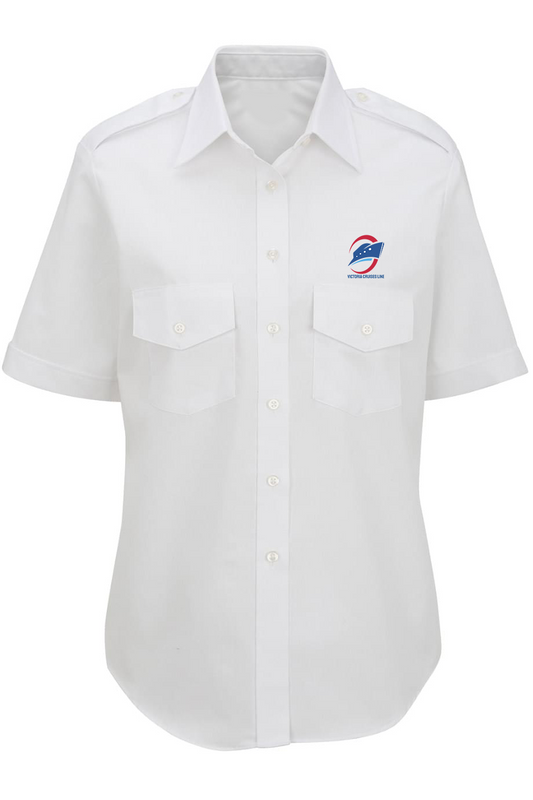 Women's Short-Sleeve Shirt with Epaulettes, White [Left Chest / VCL Full Color]