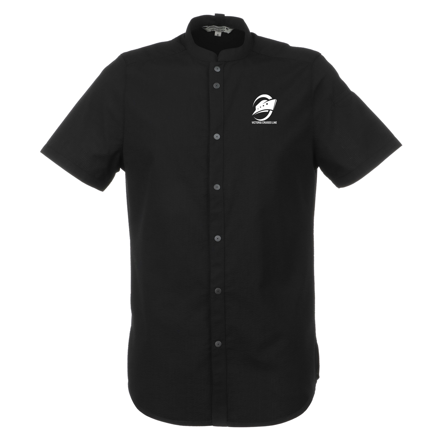 Men's Short-Sleeve Seersucker Shirt, Black [Left Chest / VCL Full Color]