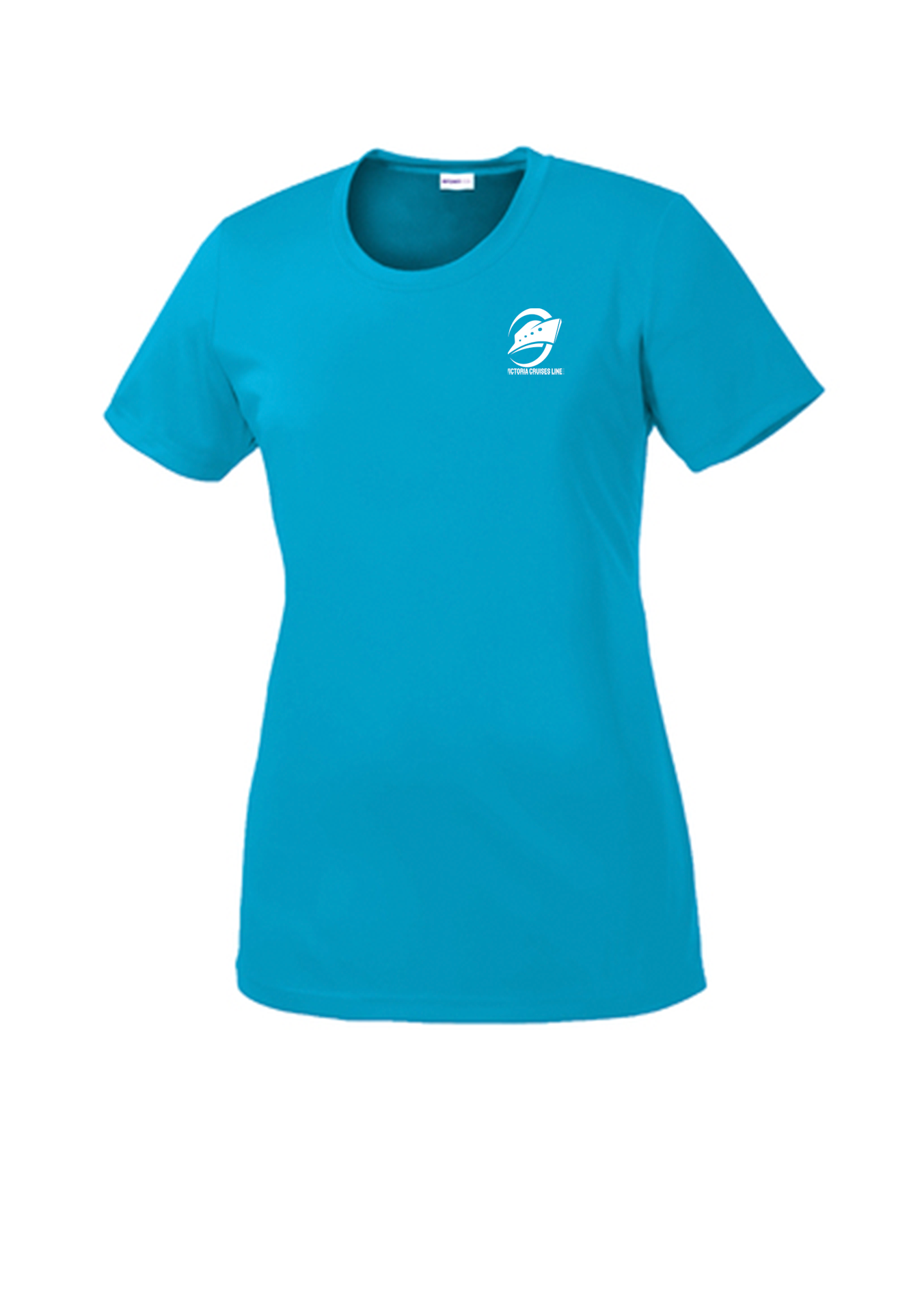 Women's Wicking Tee, Atomic Blue [Left Chest / VCL All White]