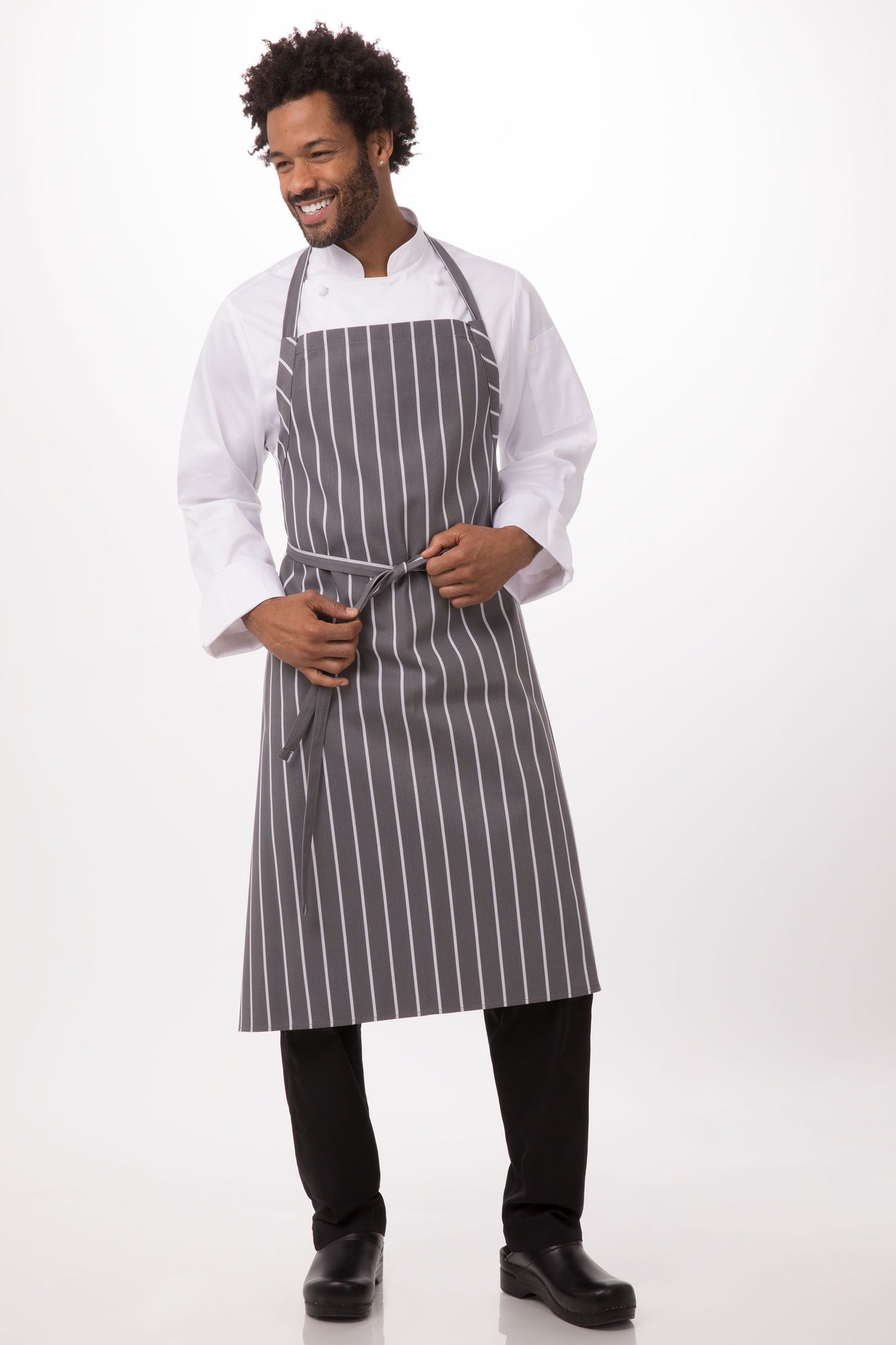 English Chef Apron, Grey with White Stripes