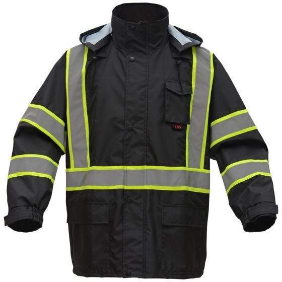 GSS Contrast Series Enhanced Visibility Rain Coat 6007 Black [Simple Construction]