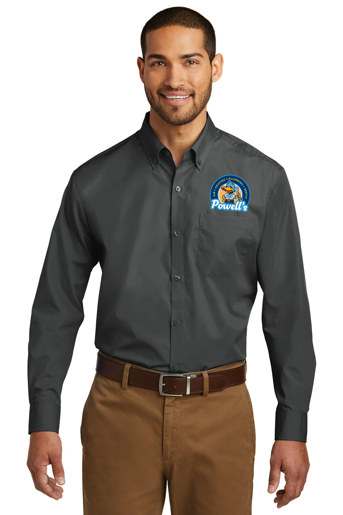 Port Authority Carefree Poplin Shirt, Graphite [Powell's Plumbing LLC]