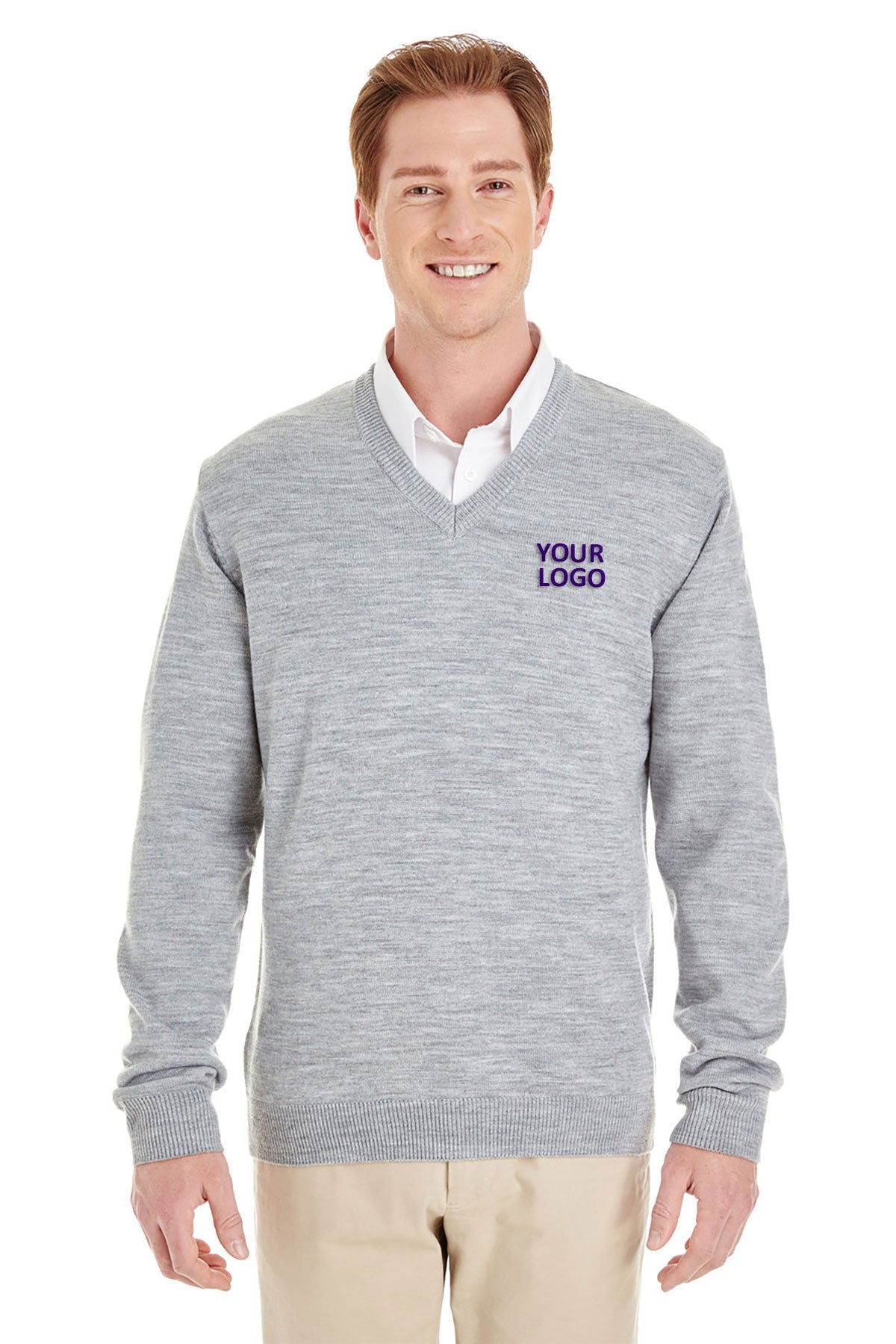 Harriton Pilbloc Custom V-Neck Sweaters, Grey Heather