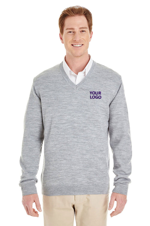 Harriton Ladies Pilbloc Custom V-Neck Sweaters, Grey Heather