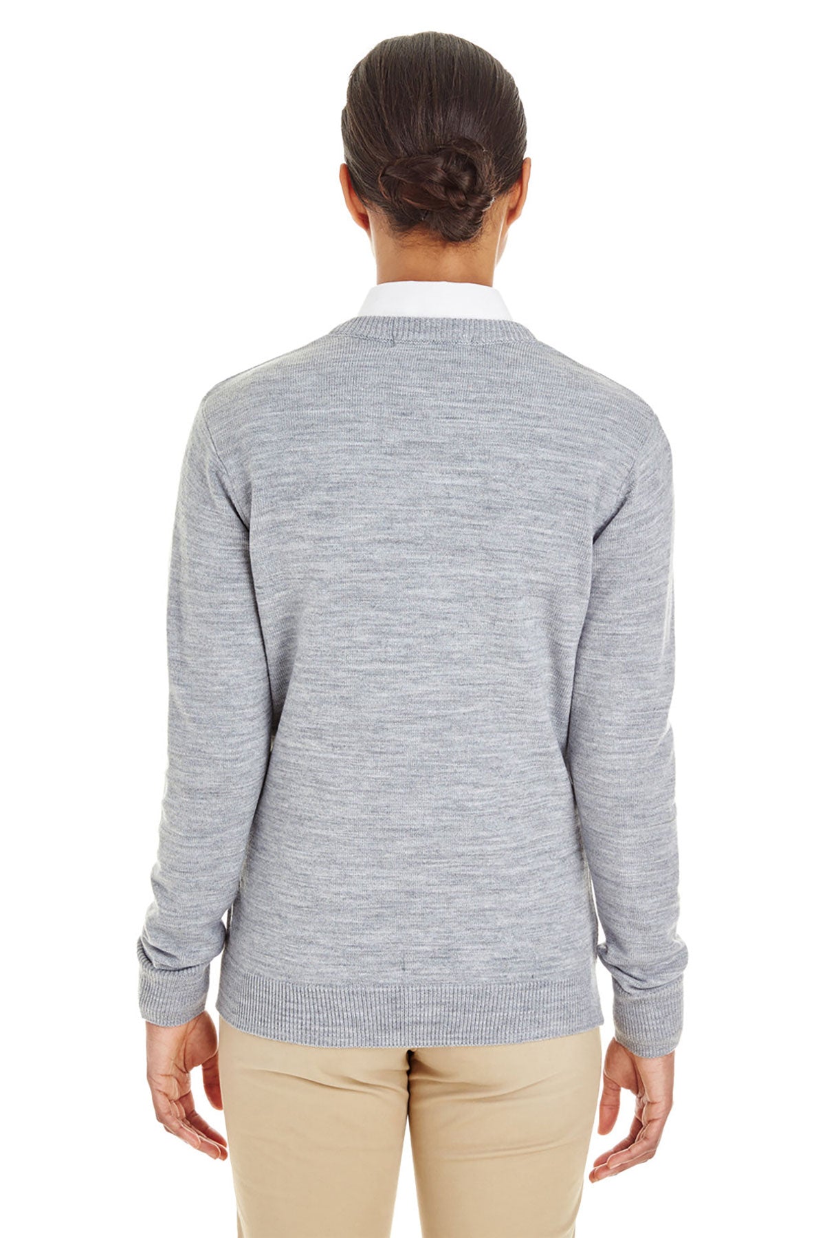 Harriton Ladies Pilbloc Custom V-Neck Sweaters, Grey Heather [Johnstown Housing Authority]