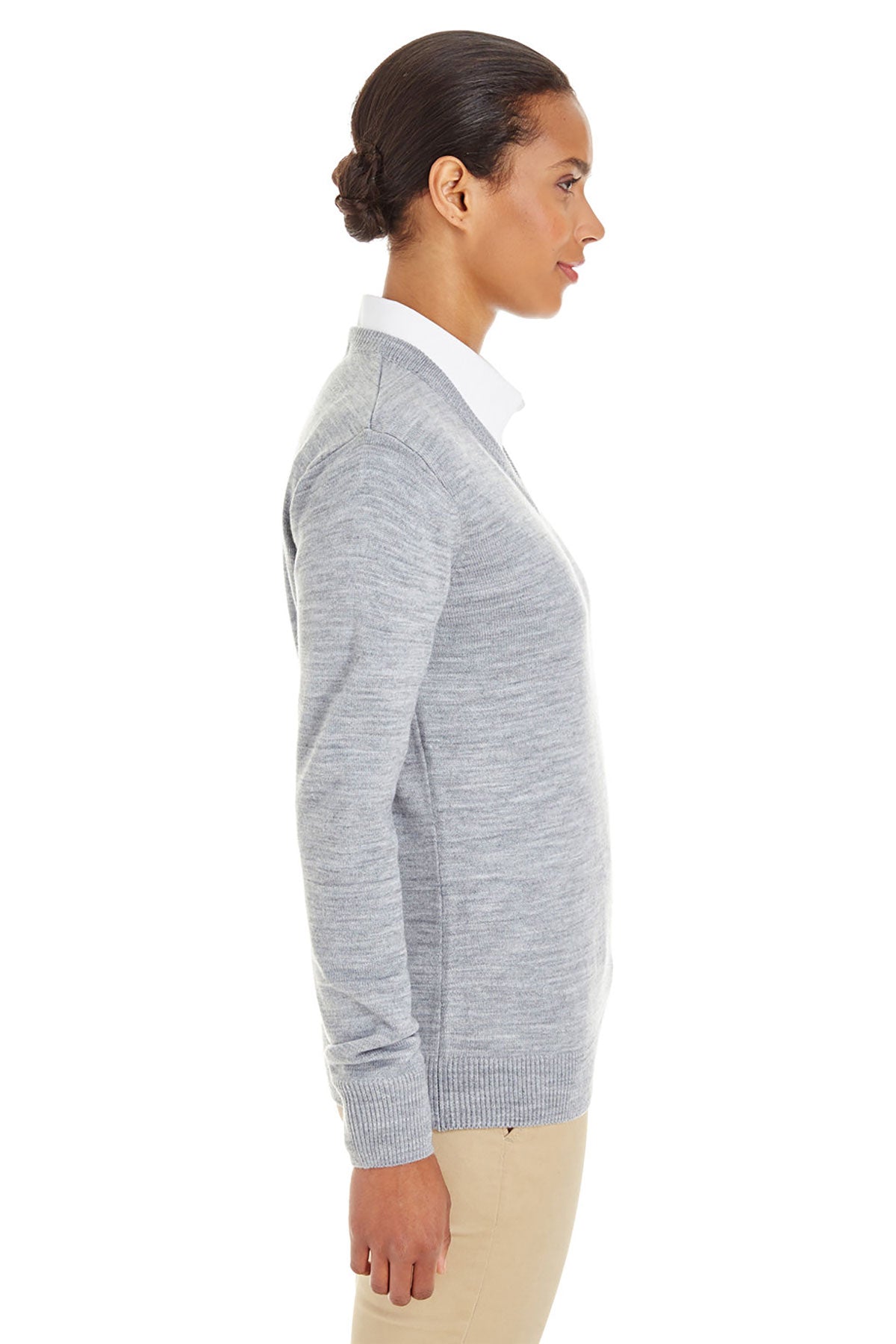 Harriton Ladies Pilbloc Custom V-Neck Sweaters, Grey Heather