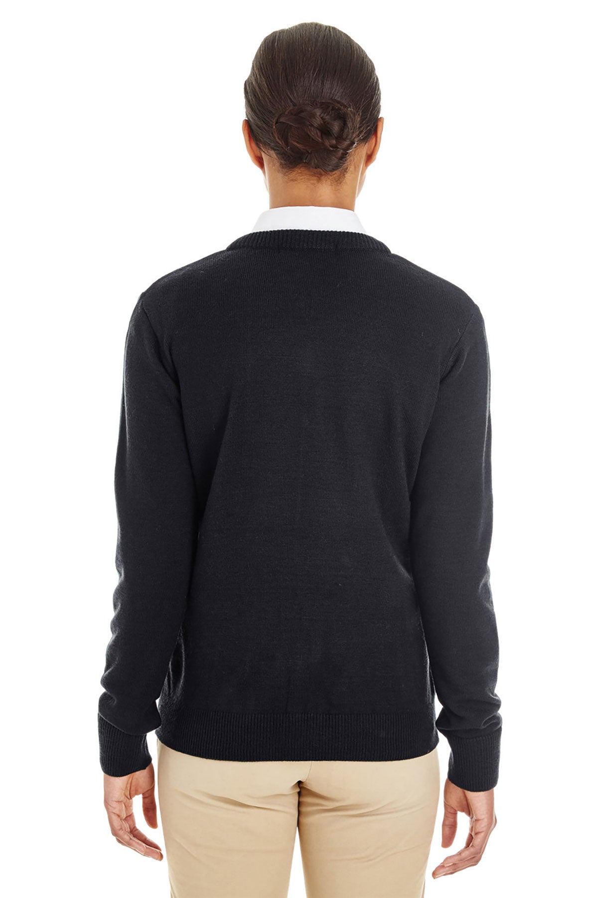 Harriton Ladies Pilbloc Custom V-Neck Sweaters, Black [Horizontal Talent]