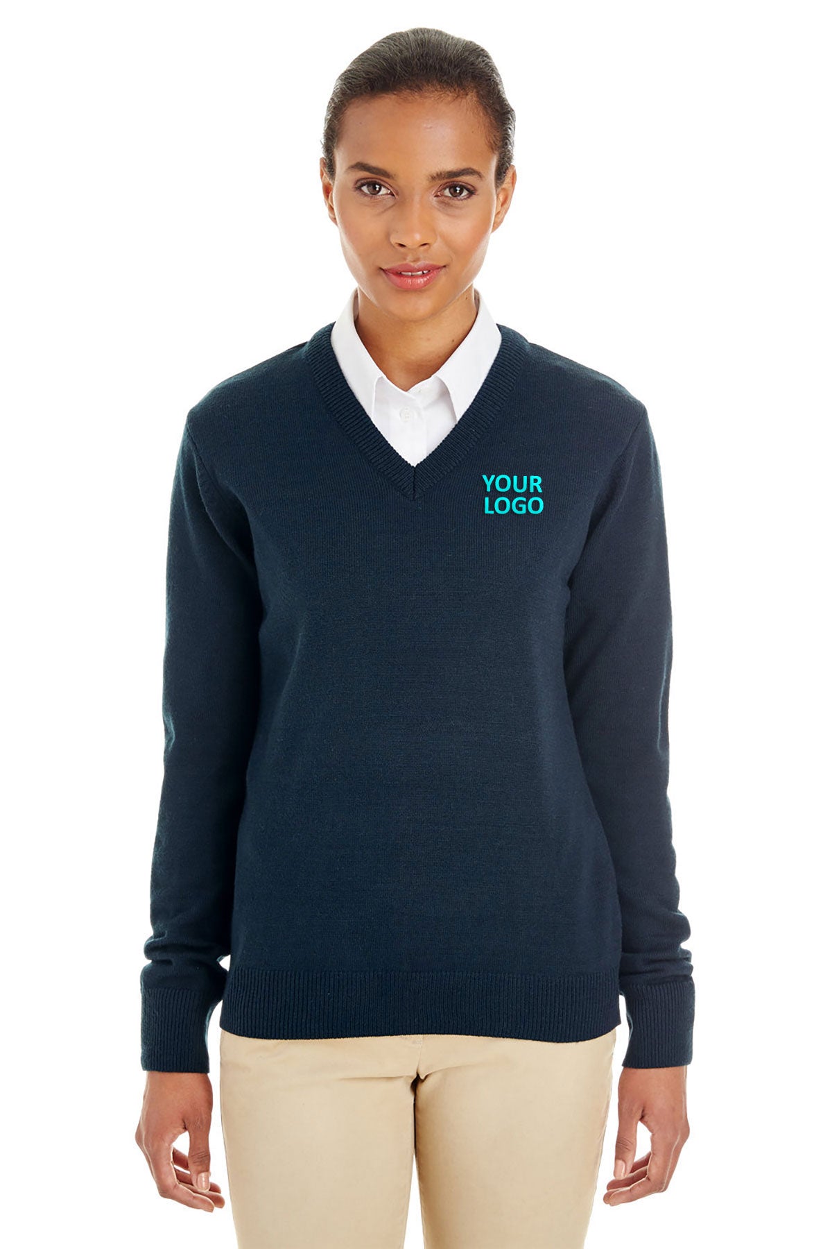 Harriton Ladies Pilbloc Custom V-Neck Sweaters, Dark Navy
