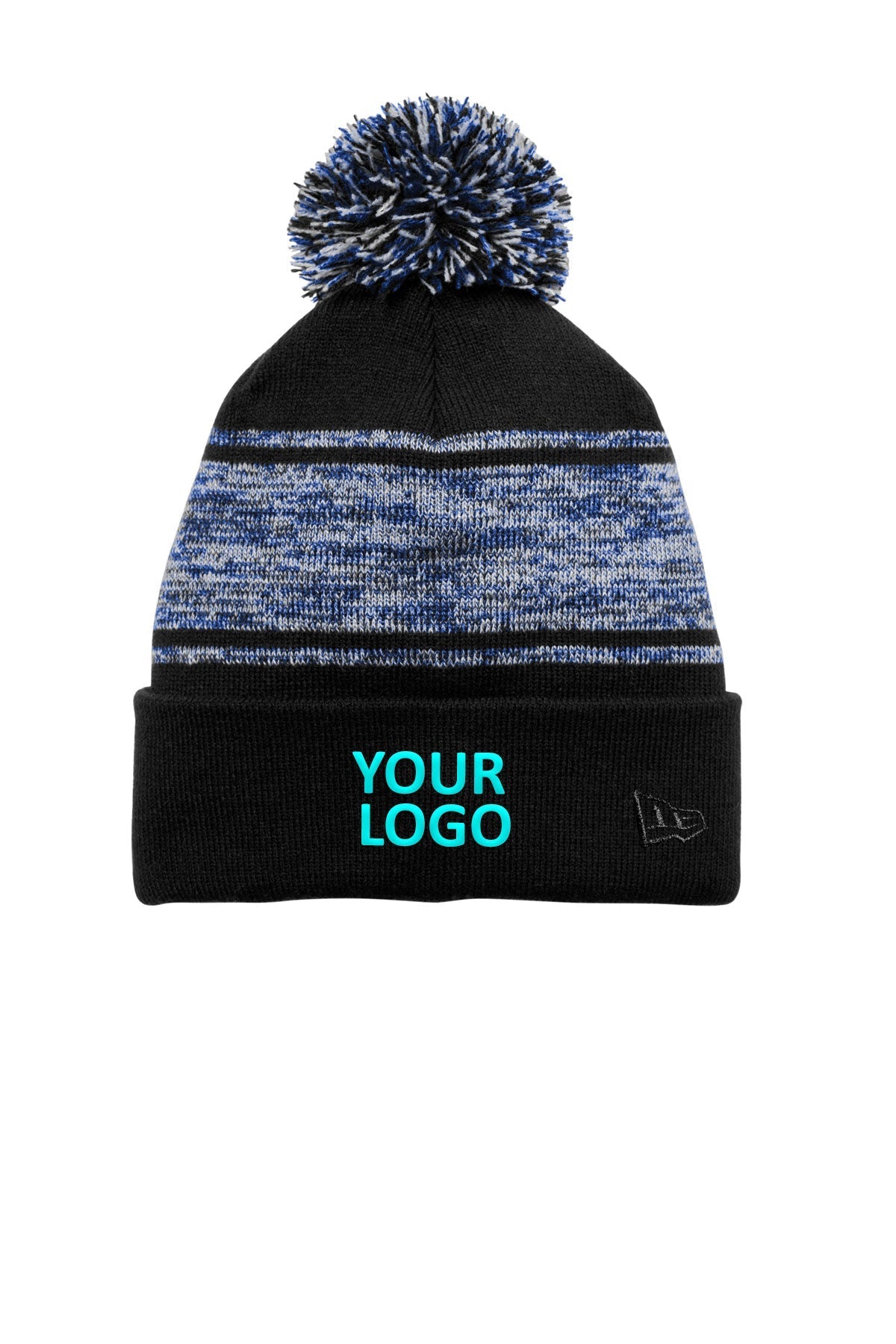 New Era Knit Chilled Pom Beanies, Black/ Royal [Sumitomo Drive Technologies]