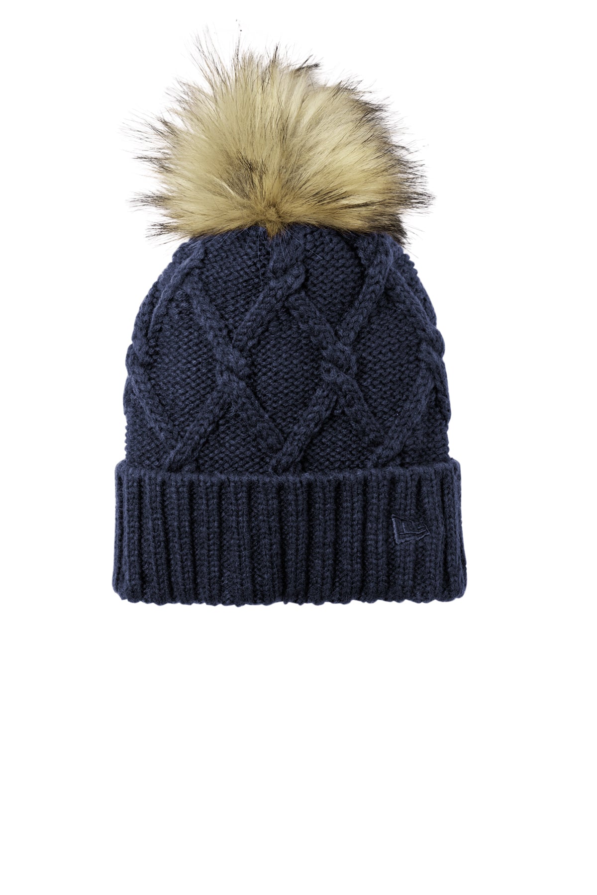 New Era Faux Fur Pom Beanies, Deep Navy [Custom Home Security]