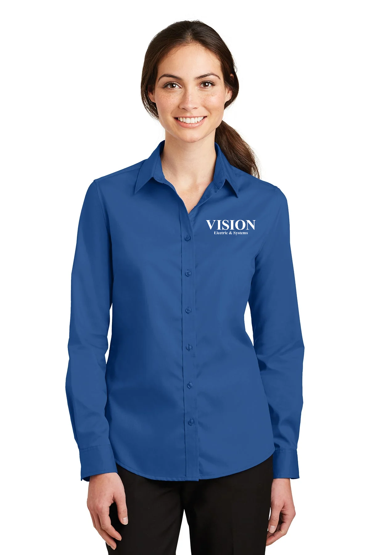 Port Authority Ladies SuperPro Custom Twill Shirts, True Blue [Vision Electric and Systems]