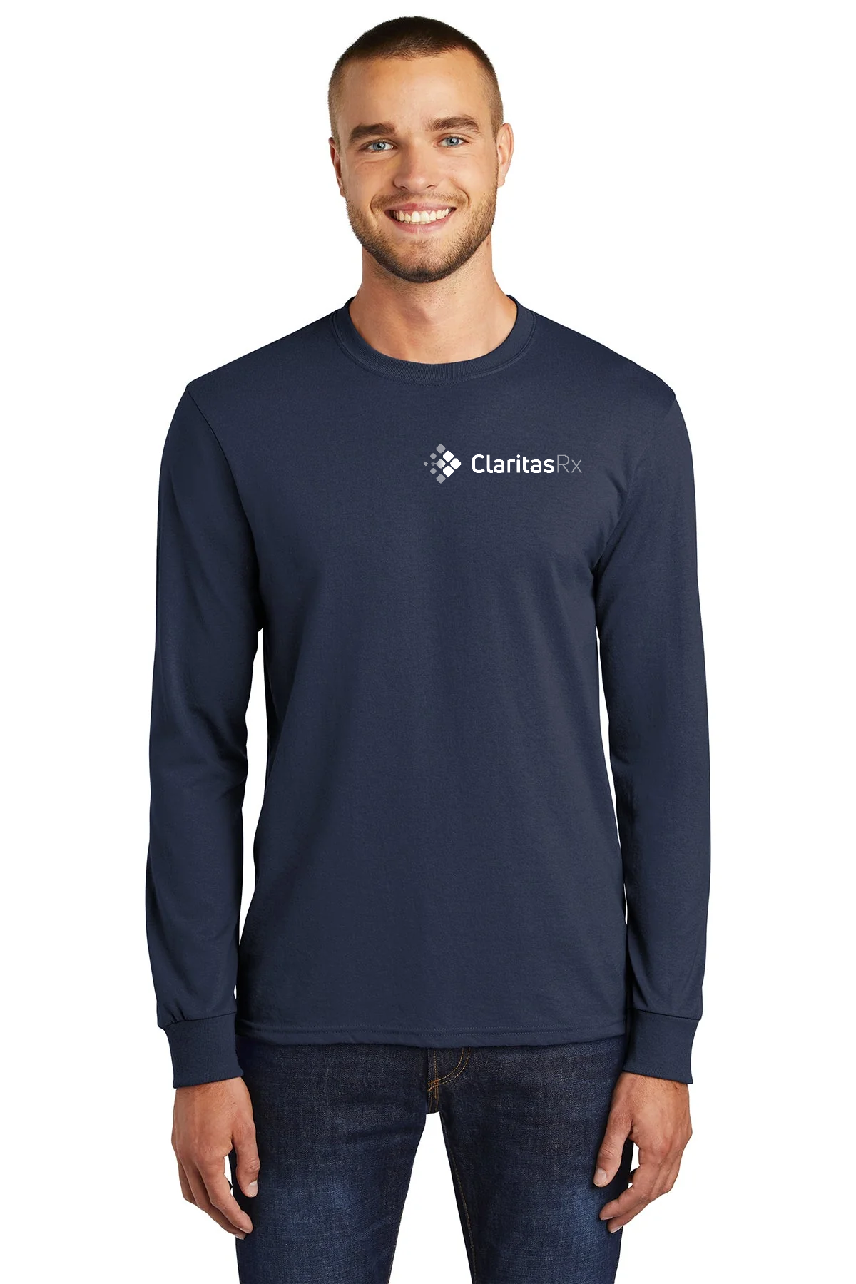Port & Company Long Sleeve Customized Core Blend Tee's, Navy [Claritas Rx]